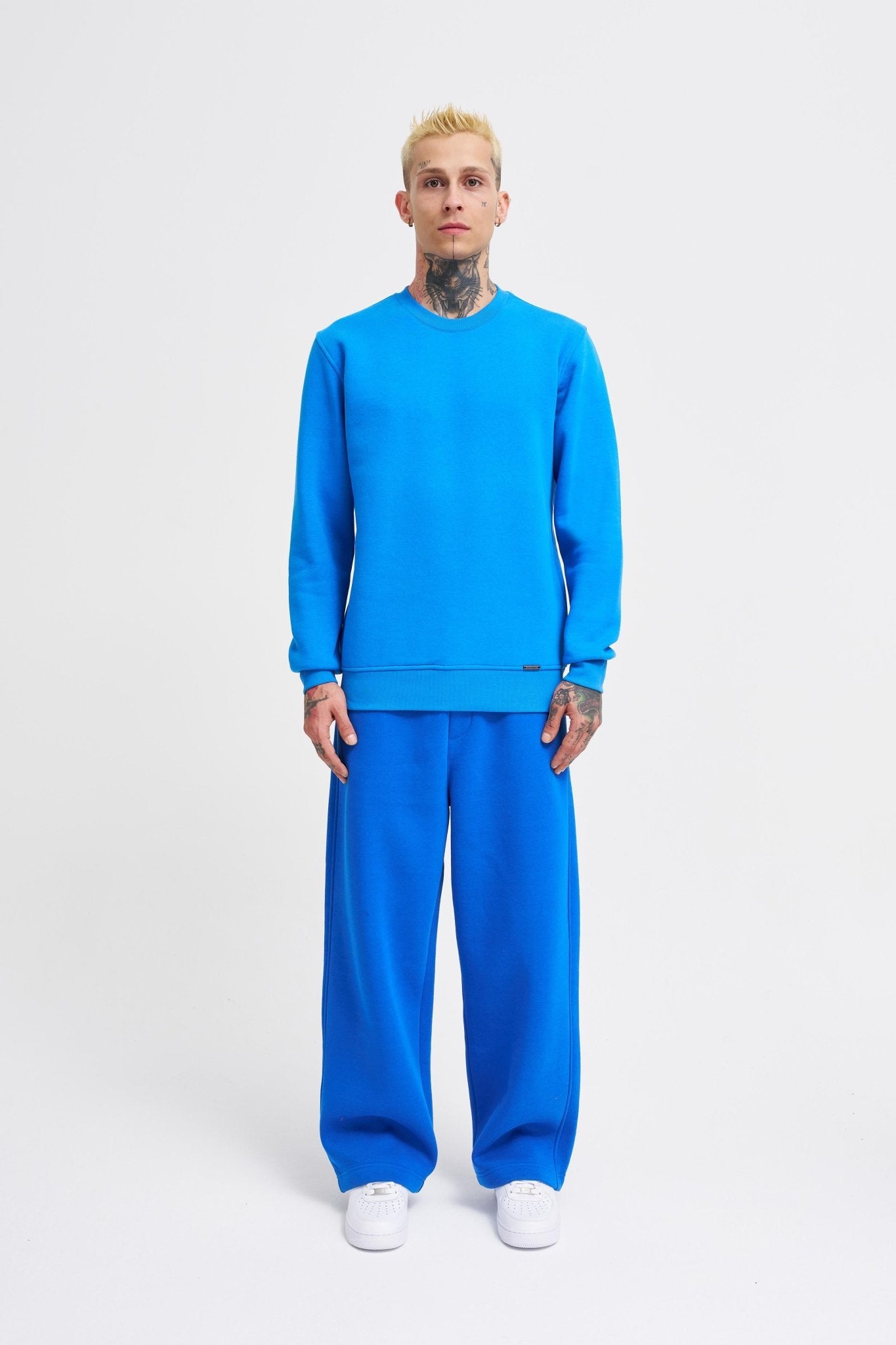 Erkek Regular Bisiklet Yaka Basic Sweatshirt Saks Mavi