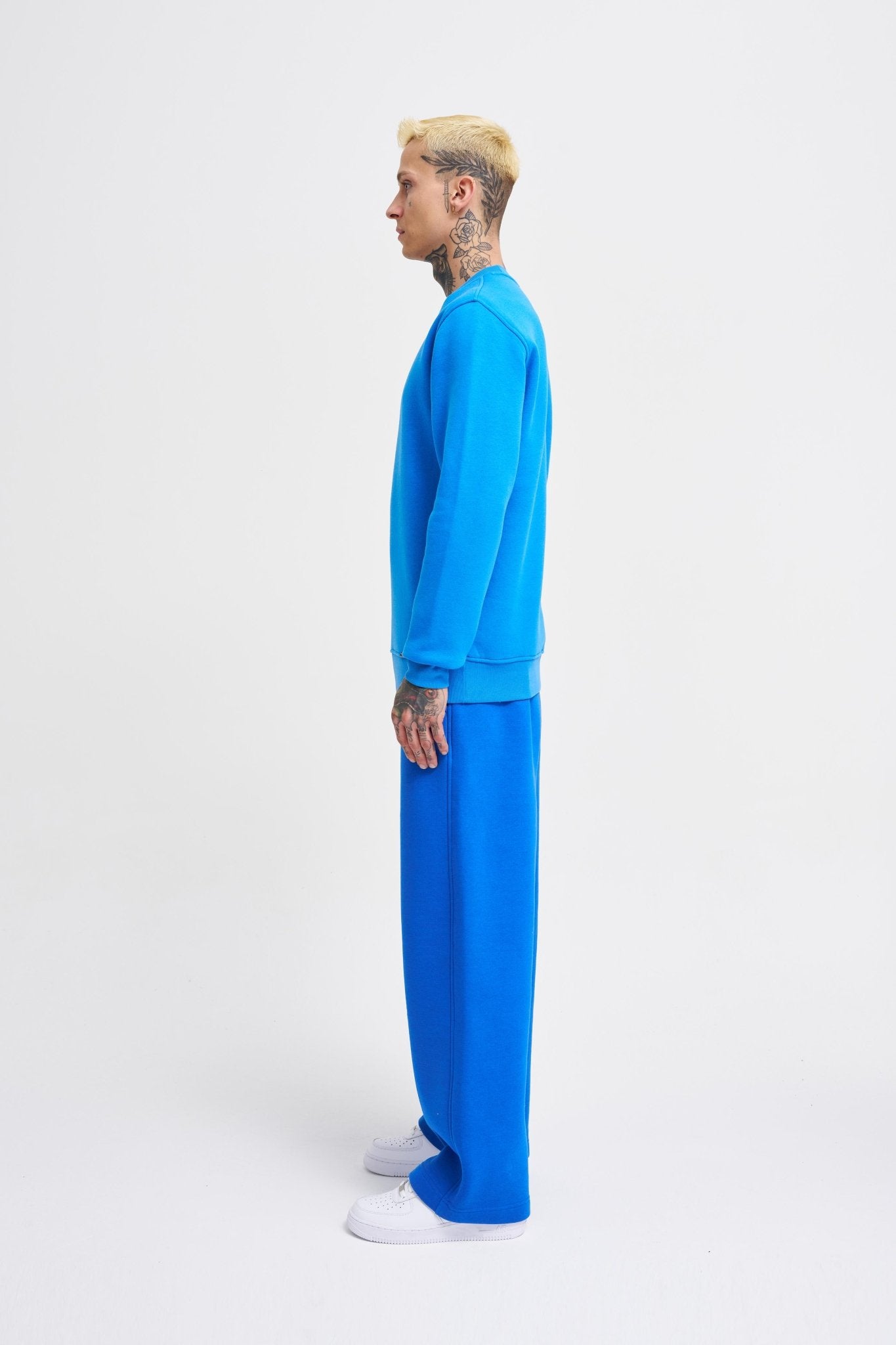 Erkek Regular Bisiklet Yaka Basic Sweatshirt Saks Mavi