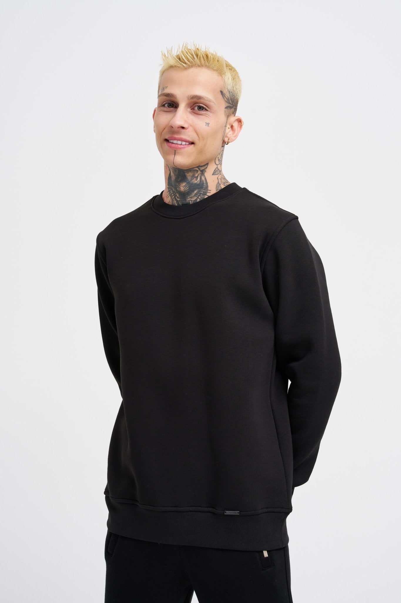 Erkek Regular Bisiklet Yaka Basic Sweatshirt Siyah