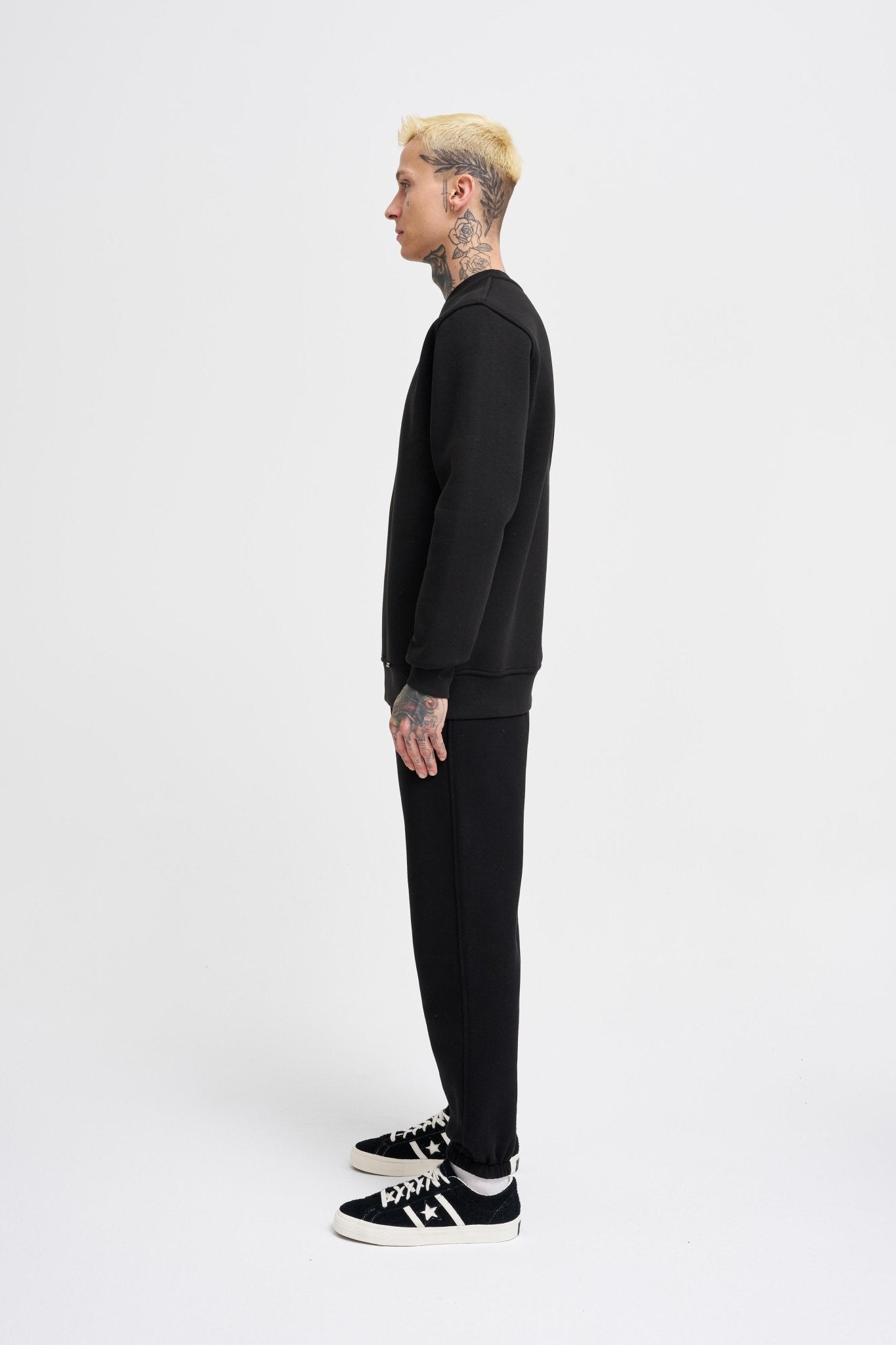 Erkek Regular Bisiklet Yaka Basic Sweatshirt Siyah