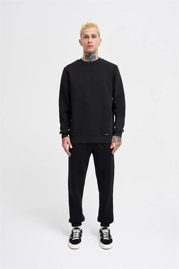 Erkek Regular Bisiklet Yaka Basic Sweatshirt Siyah