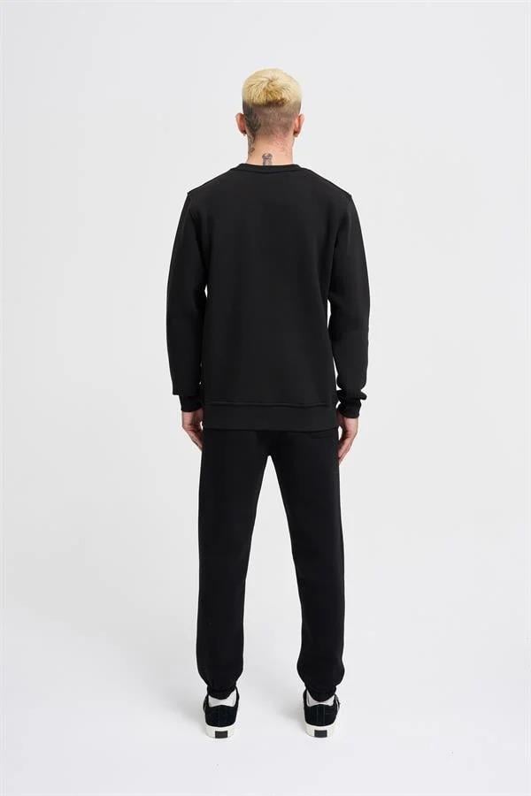 Erkek Regular Bisiklet Yaka Basic Sweatshirt Siyah