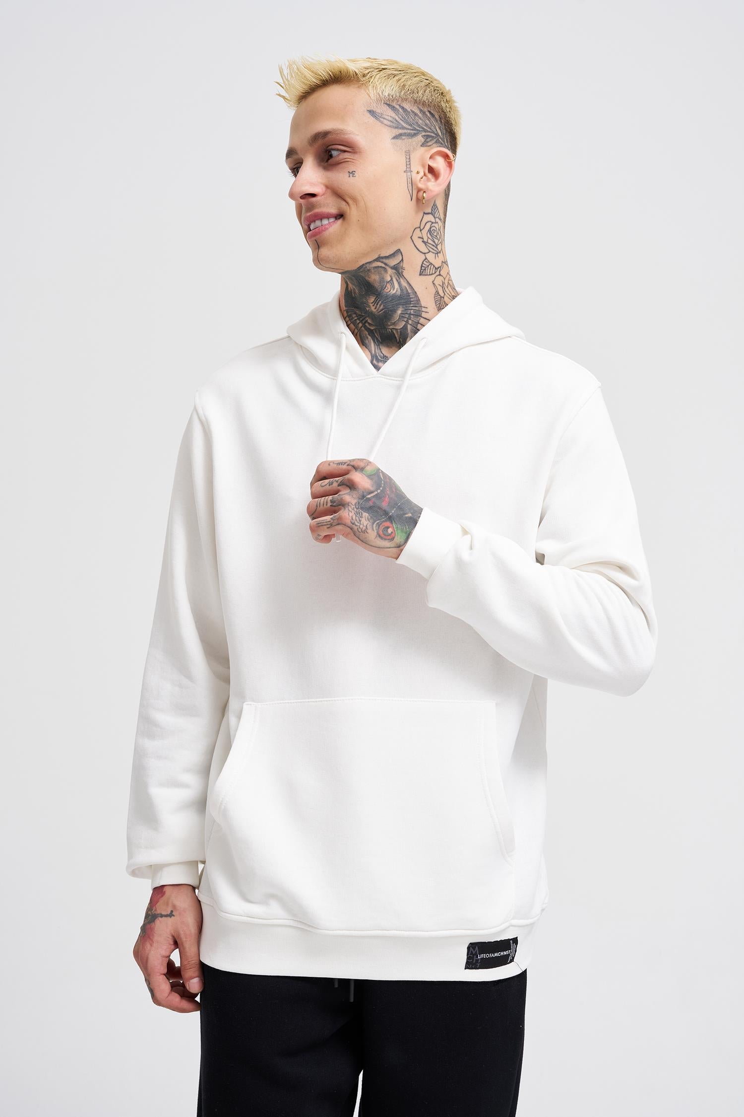 Erkek Regular Şardonsuz Kapüşonlu Sweatshirt Ekru