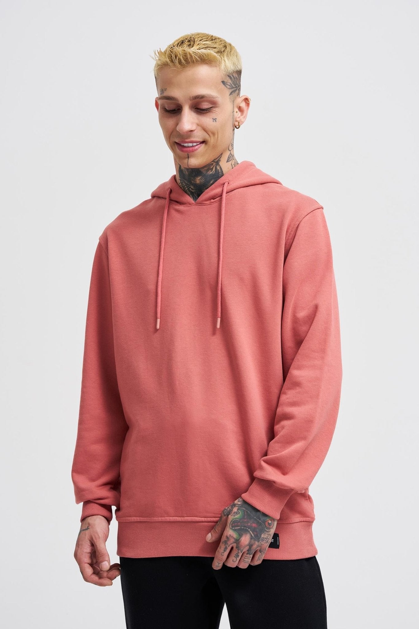Erkek Regular Şardonsuz Kapüşonlu Sweatshirt Gülkurusu