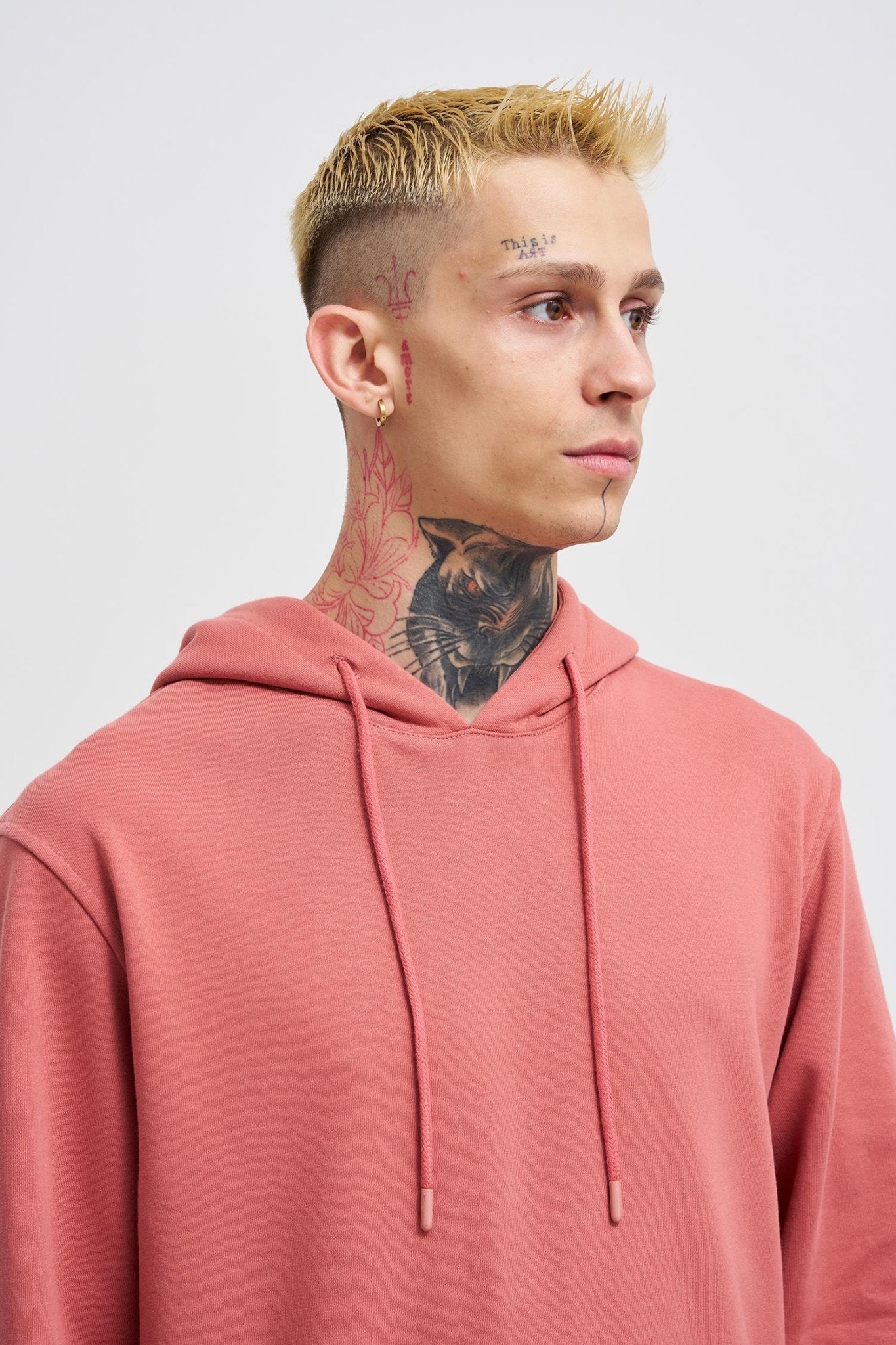 Erkek Regular Şardonsuz Kapüşonlu Sweatshirt Gülkurusu