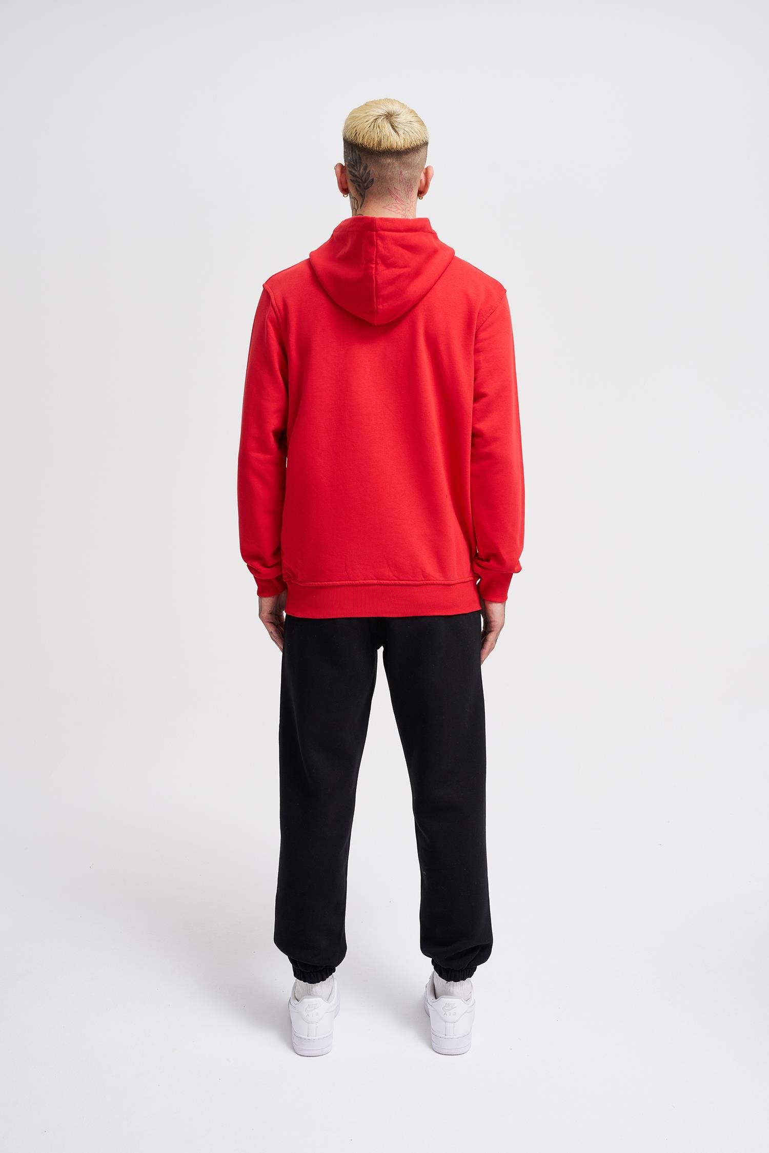 Erkek Regular Şardonsuz Kapüşonlu Sweatshirt Kırmızı