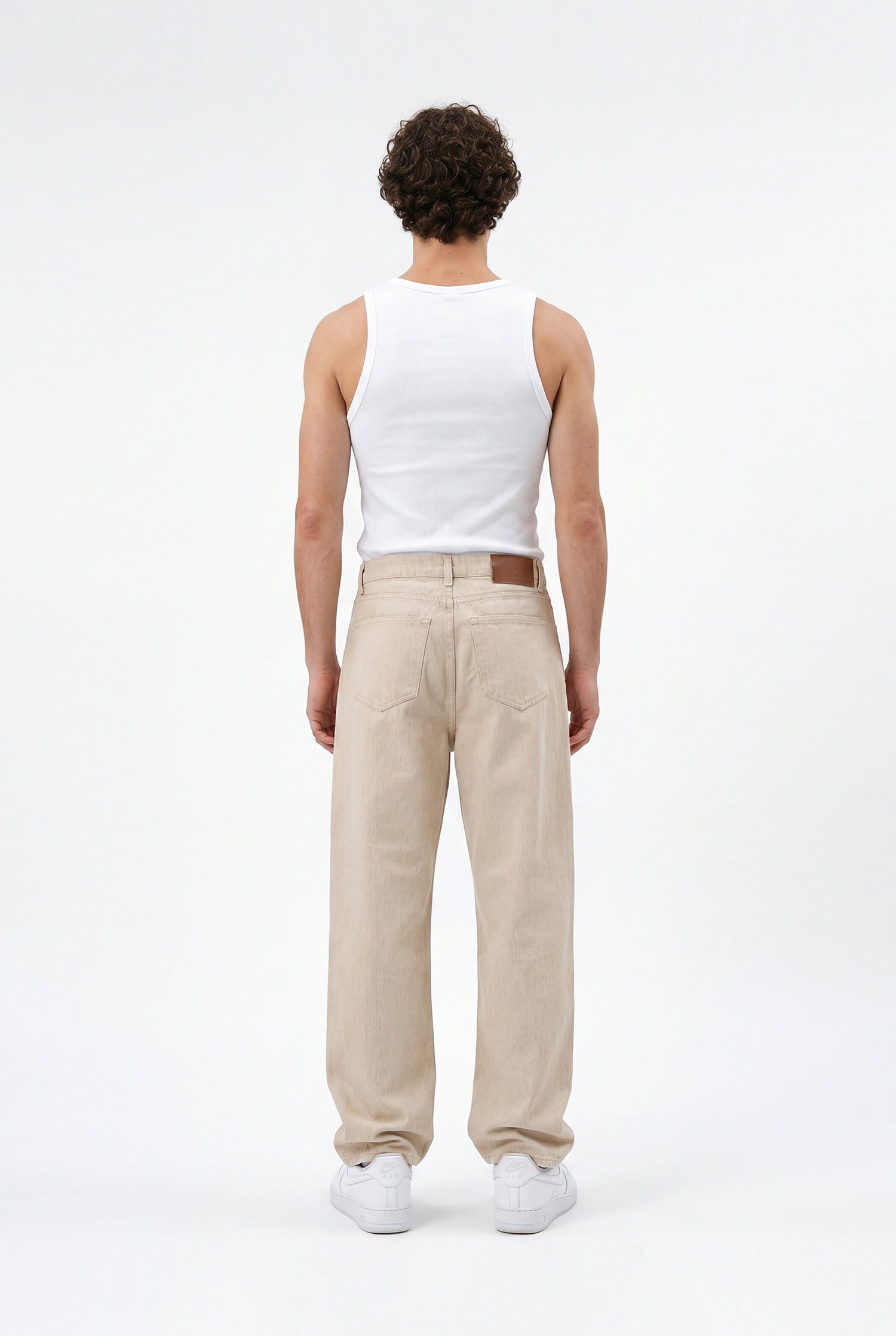 Erkek Relaxed Baggy Jean Pantolon Açık Bej-3