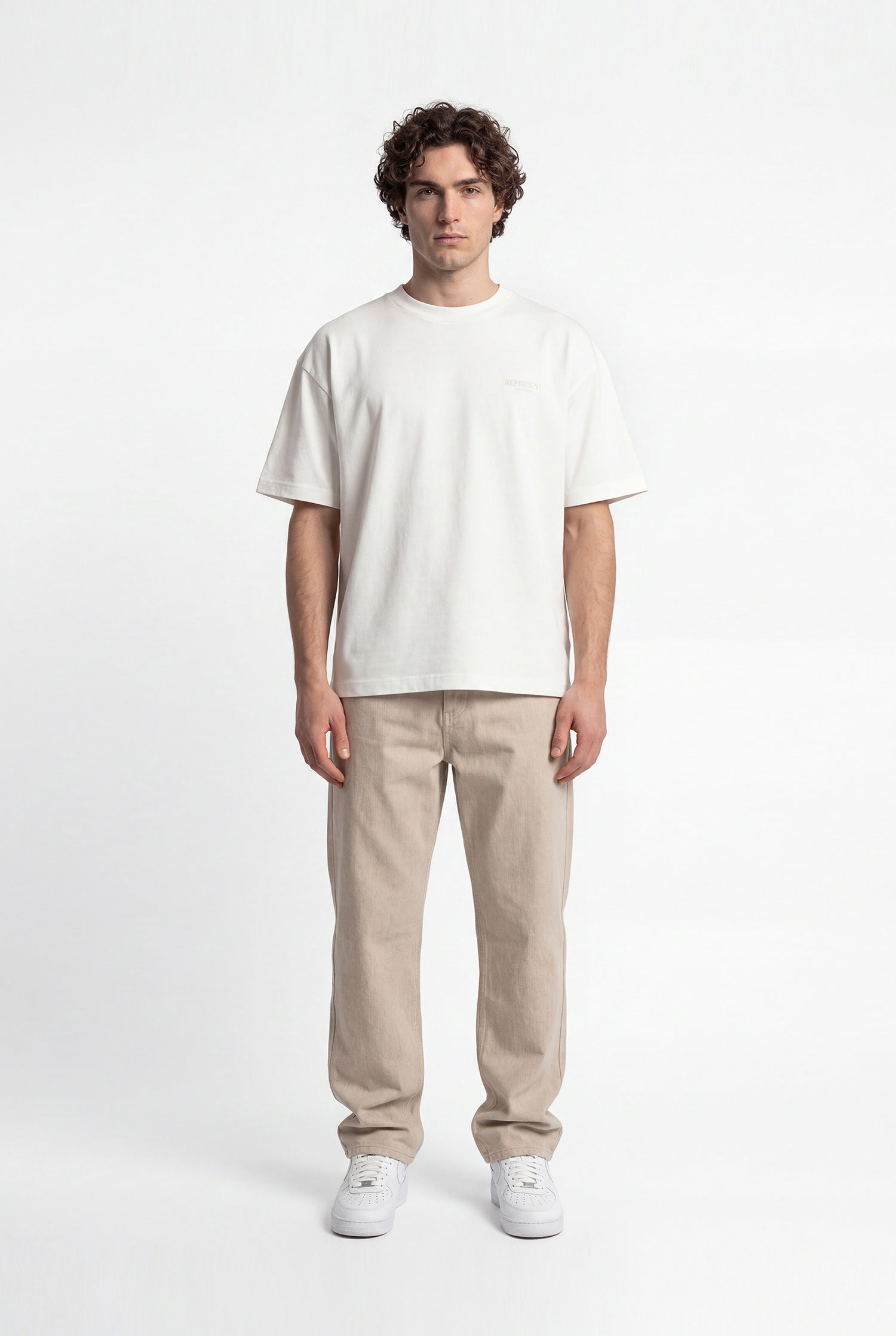 Erkek Relaxed Baggy Jean Pantolon Açık Bej-5