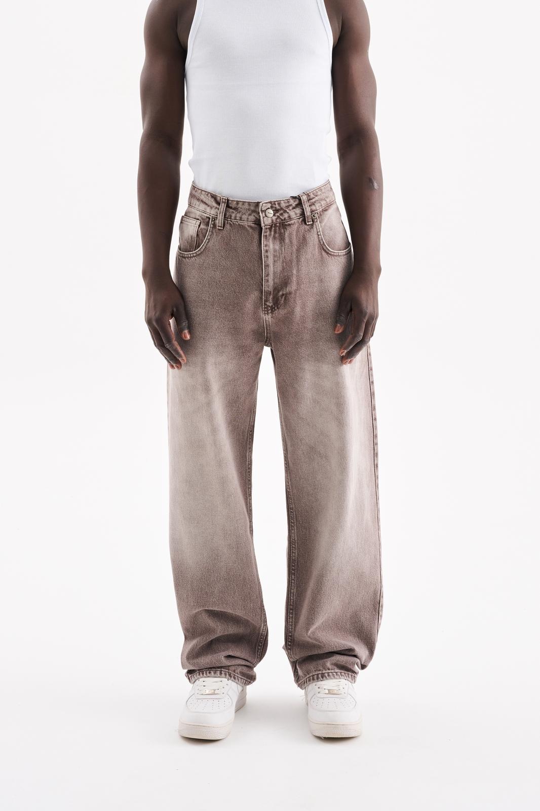 Erkek Relaxed Baggy Jean Pantolon Açık Kahverengi