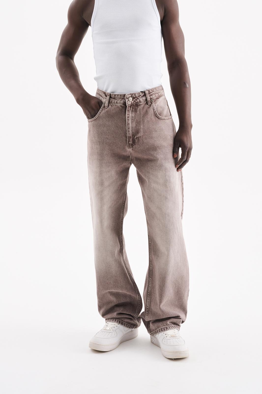 Erkek Relaxed Baggy Jean Pantolon Açık Kahverengi