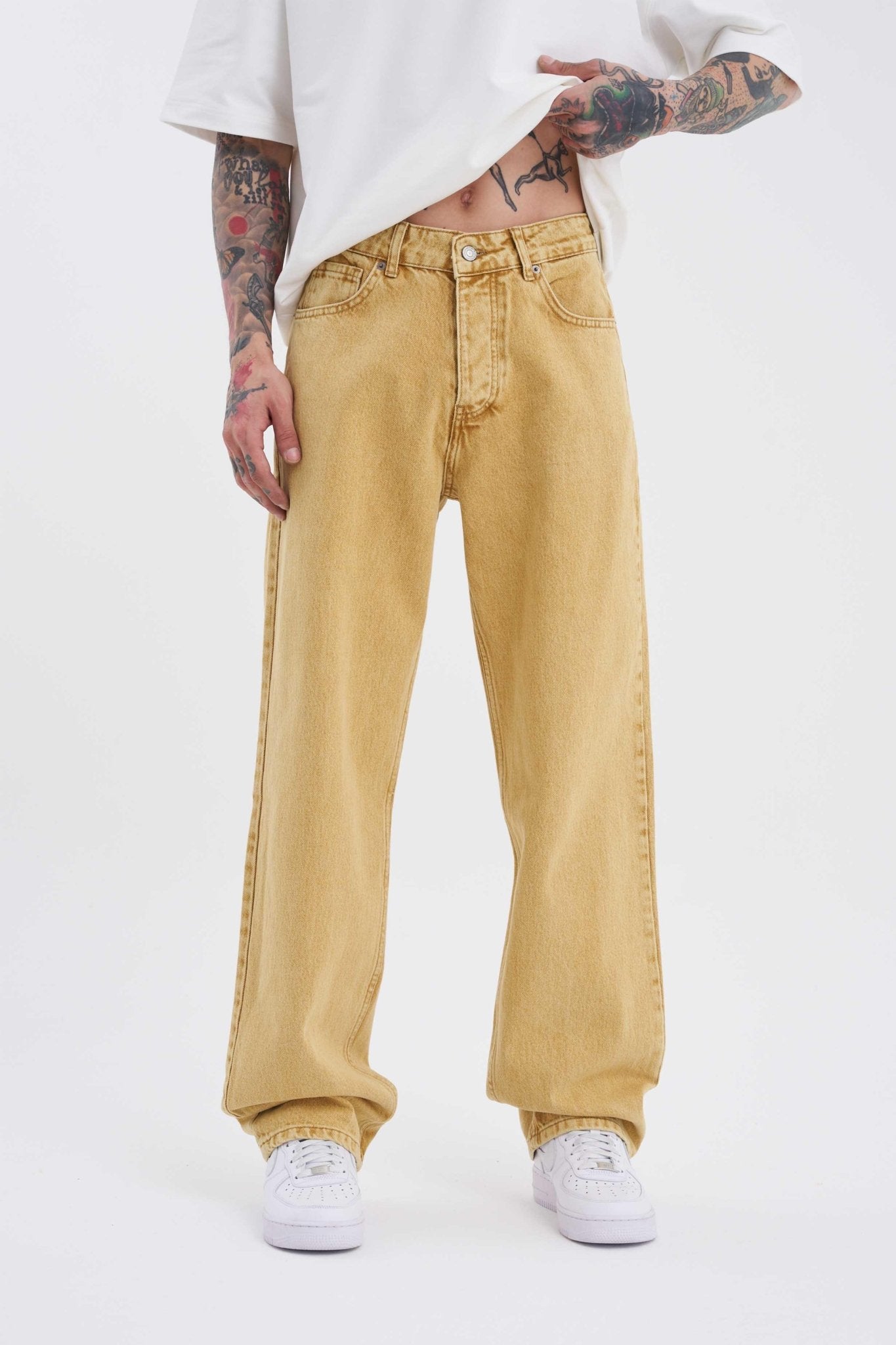 Erkek Relaxed Baggy Jean Pantolon Asit Altın