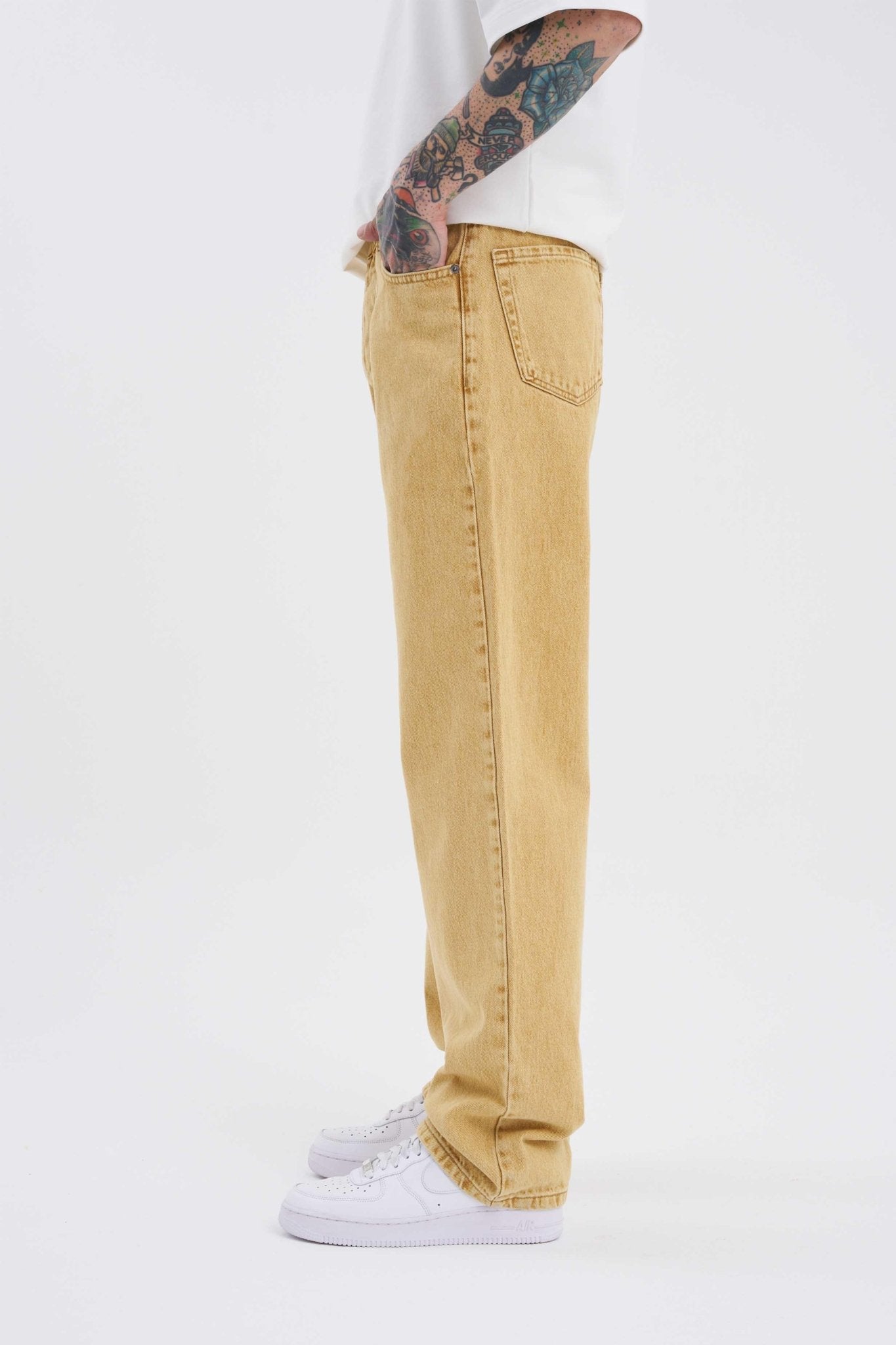 Erkek Relaxed Baggy Jean Pantolon Asit Altın