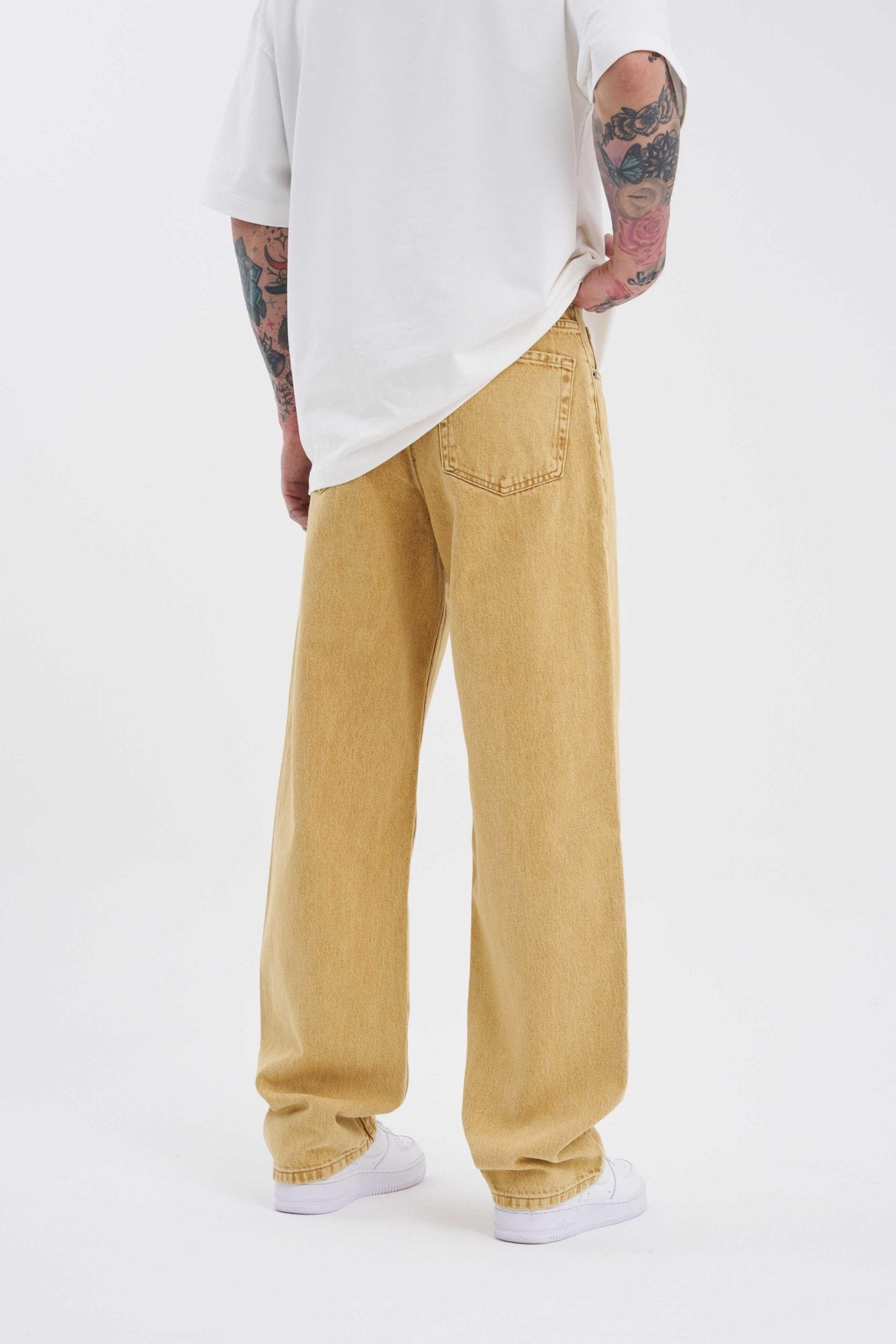 Erkek Relaxed Baggy Jean Pantolon Asit Altın