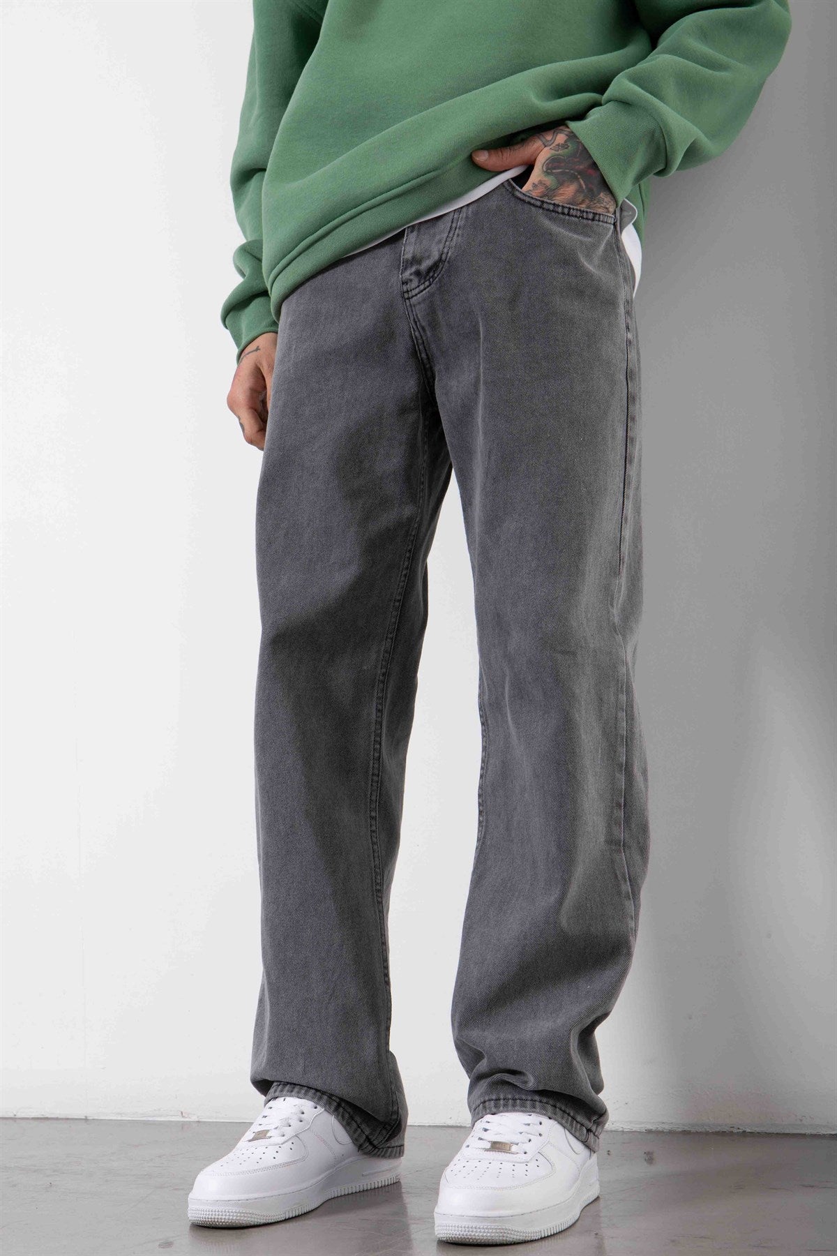 Erkek Relaxed Baggy Jean Pantolon Asit Antrasit