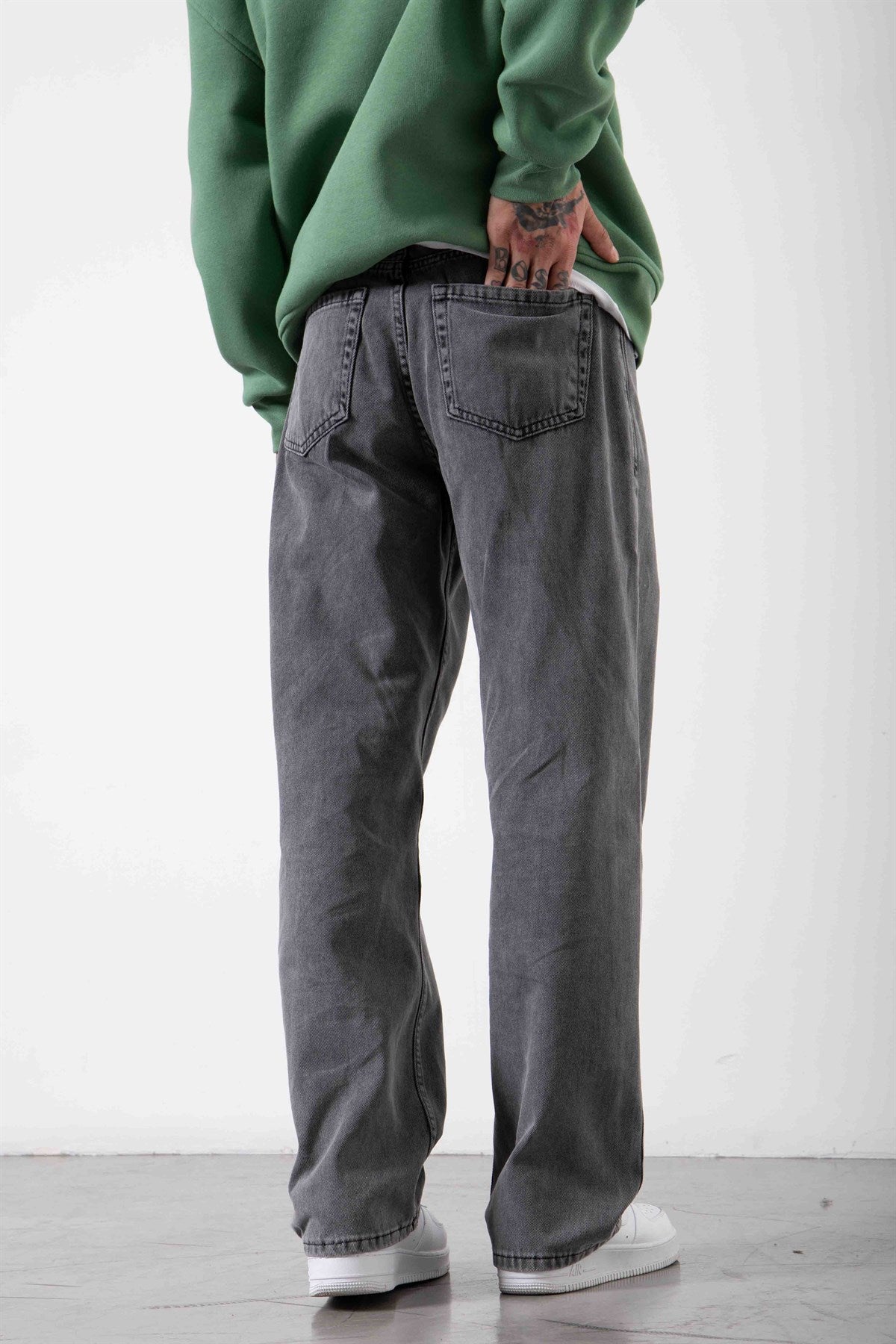 Erkek Relaxed Baggy Jean Pantolon Asit Antrasit