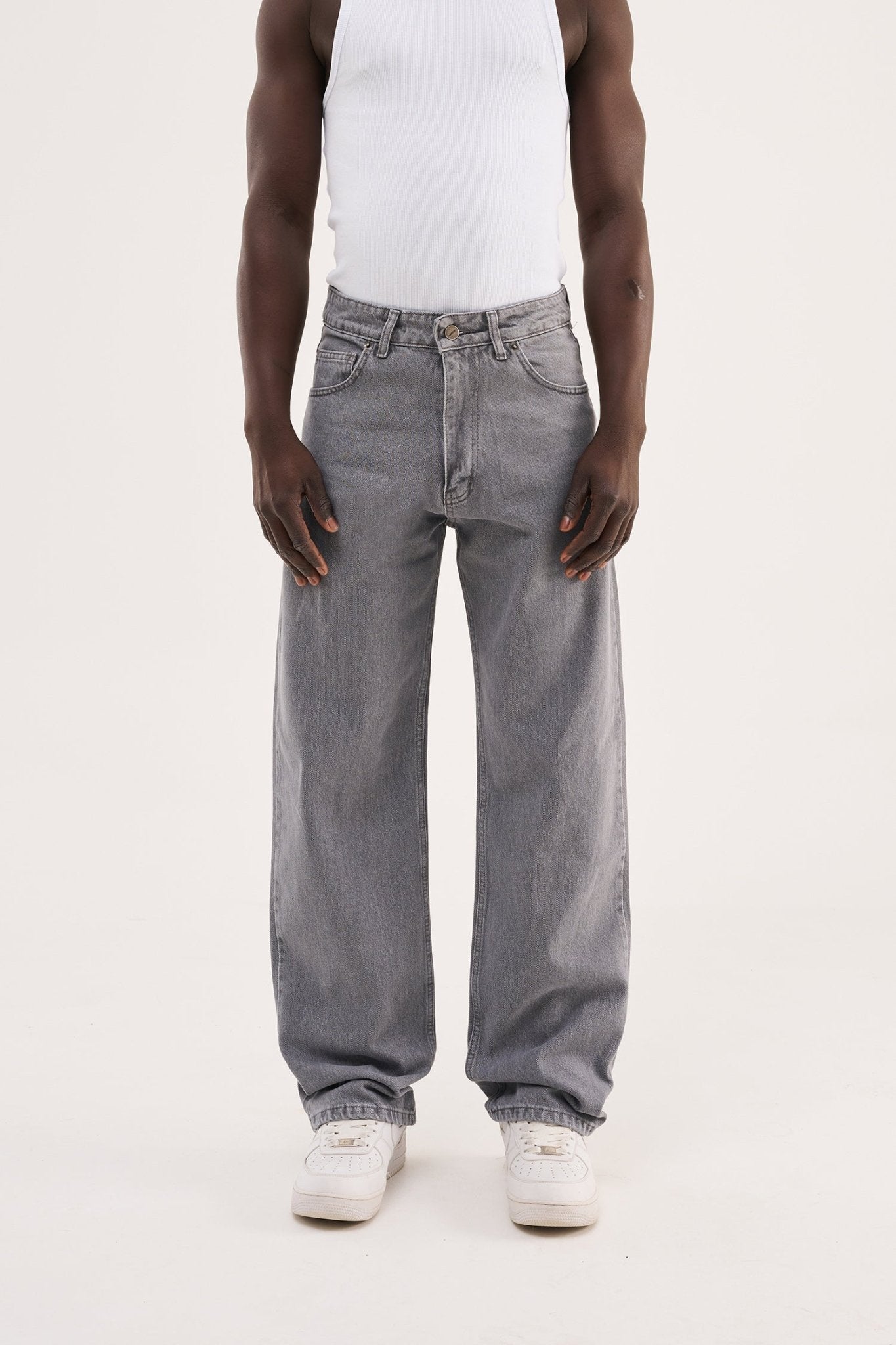 Erkek Relaxed Baggy Jean Pantolon Asit Gri