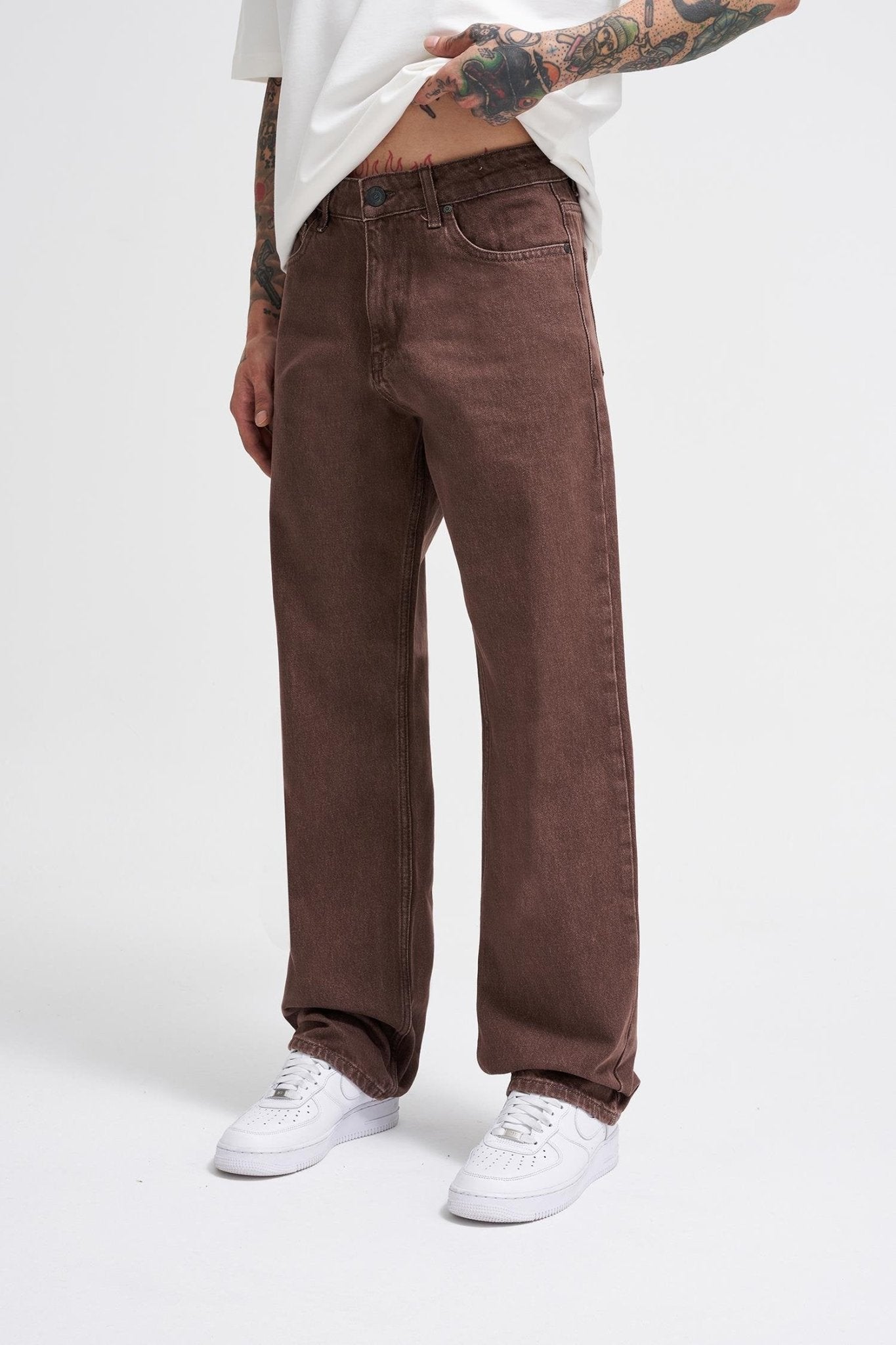 Erkek Relaxed Baggy Jean Pantolon Asit Kahverengi