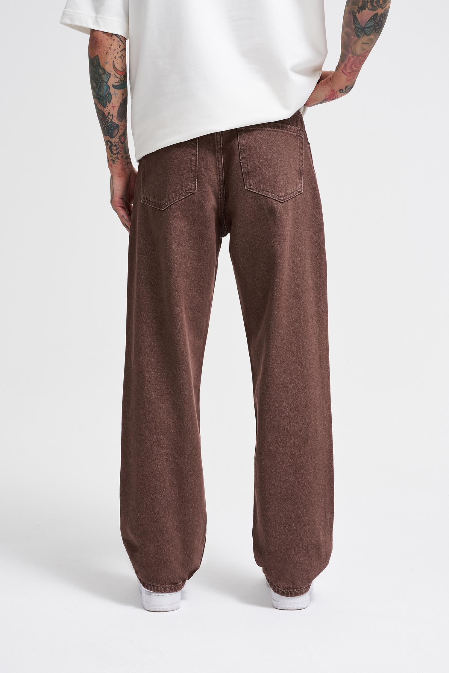 Erkek Relaxed Baggy Jean Pantolon Asit Kahverengi