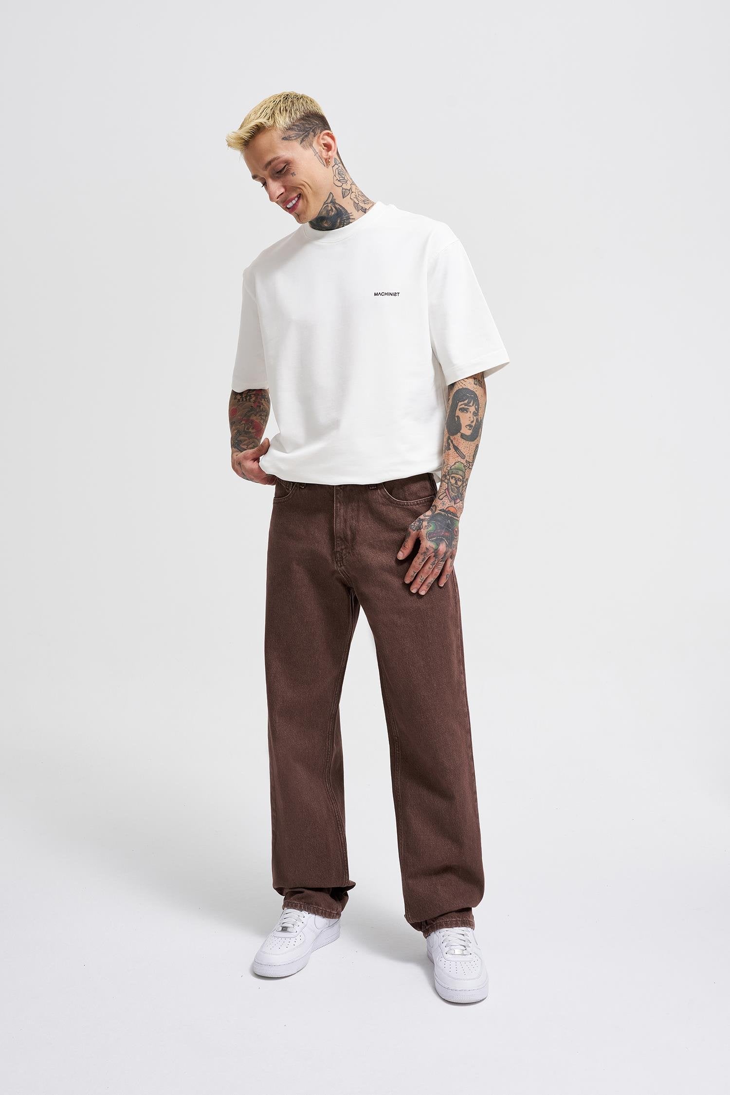 Erkek Relaxed Baggy Jean Pantolon Asit Kahverengi