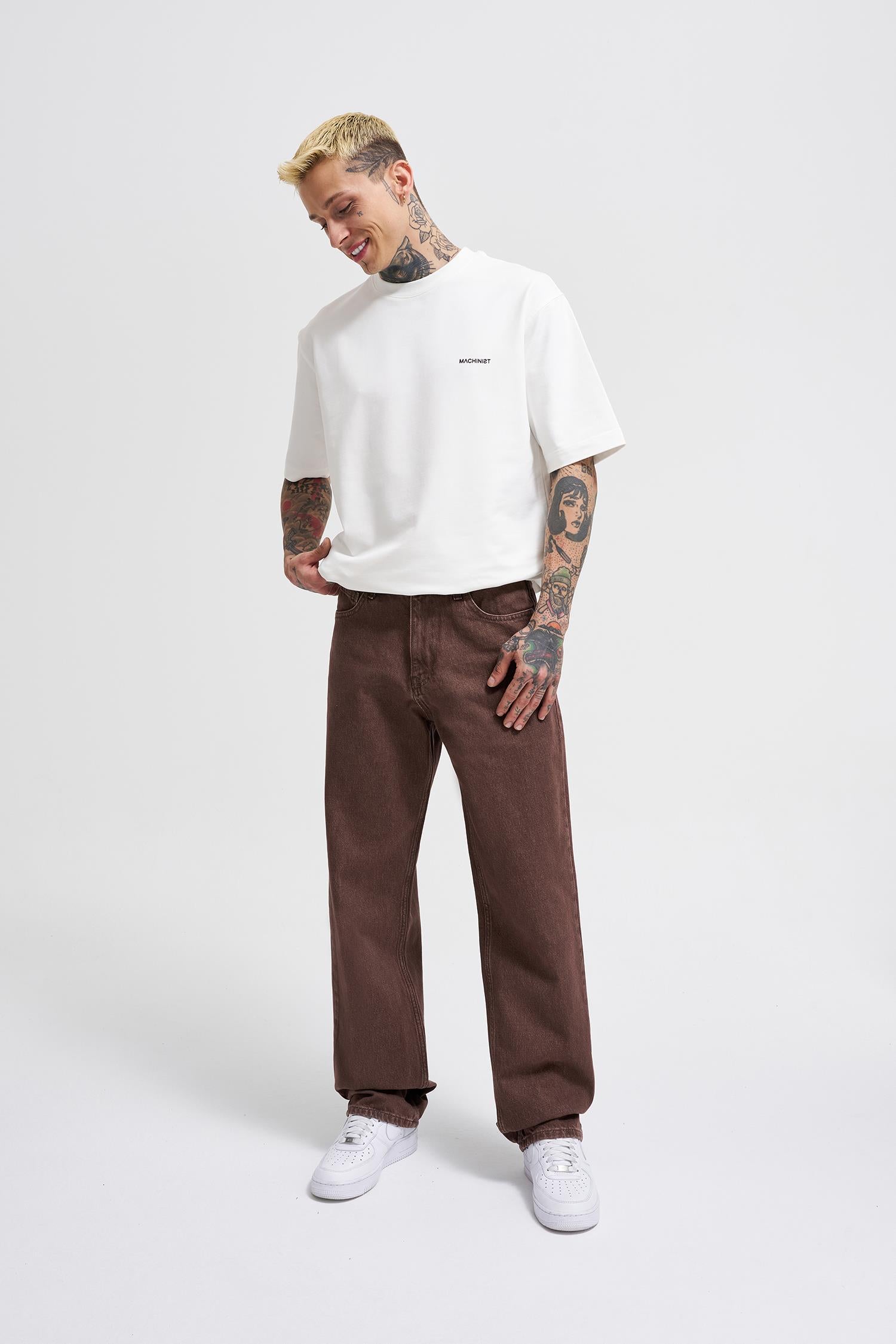 Erkek Relaxed Baggy Jean Pantolon Asit Kahverengi