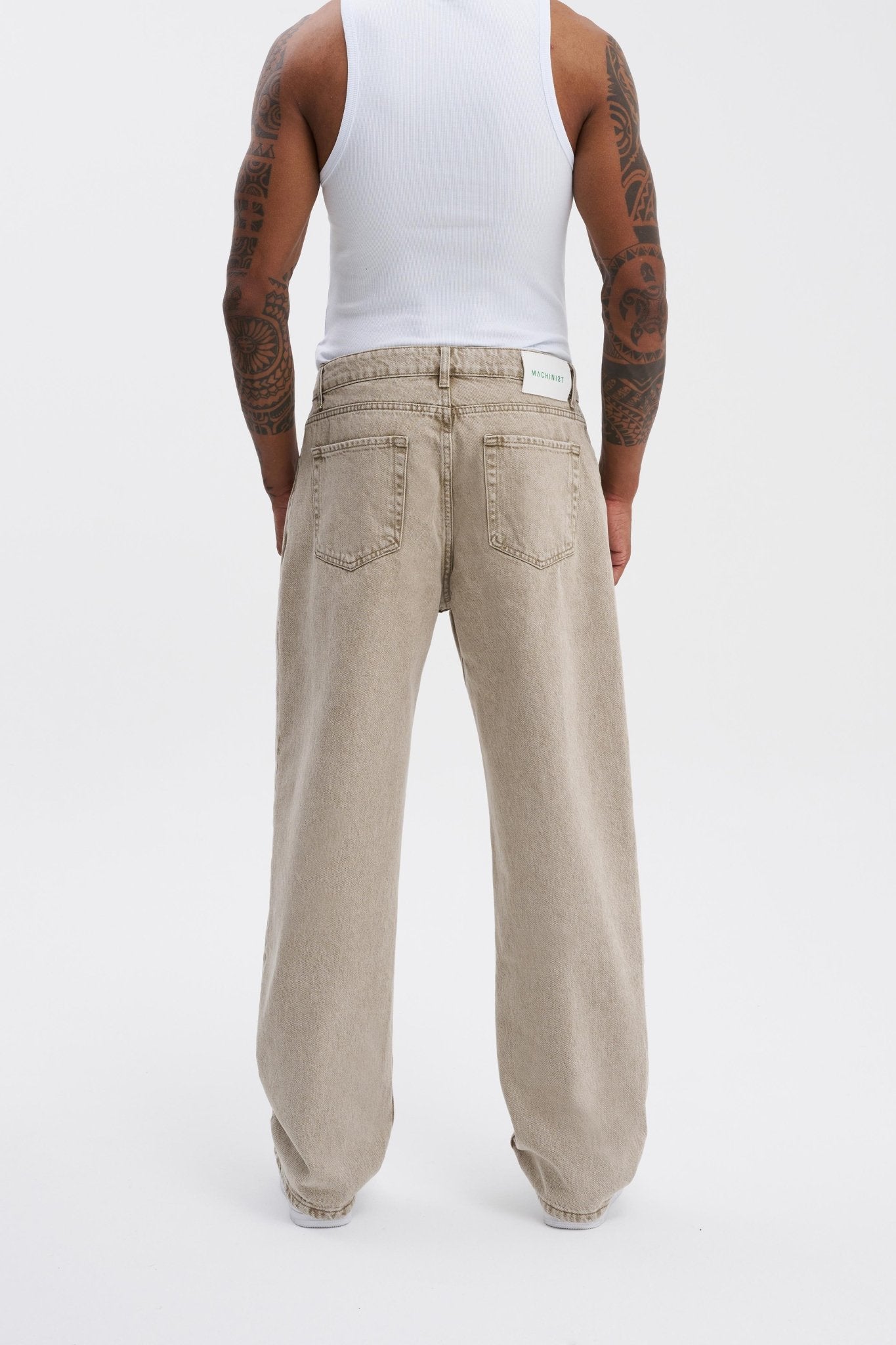 Erkek Relaxed Baggy Jean Pantolon Bej