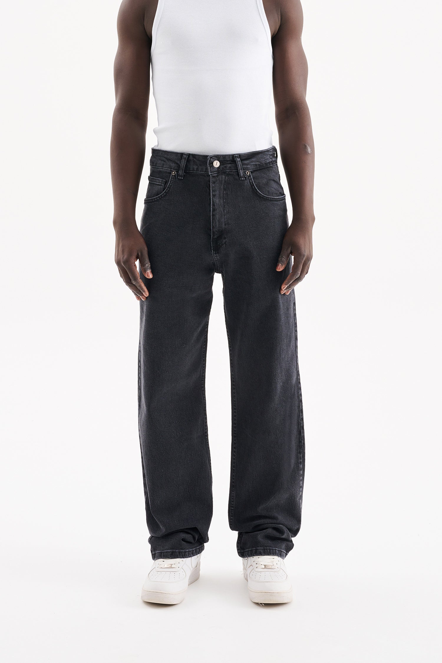 Erkek Relaxed Baggy Jean Pantolon Efektli Antrasit