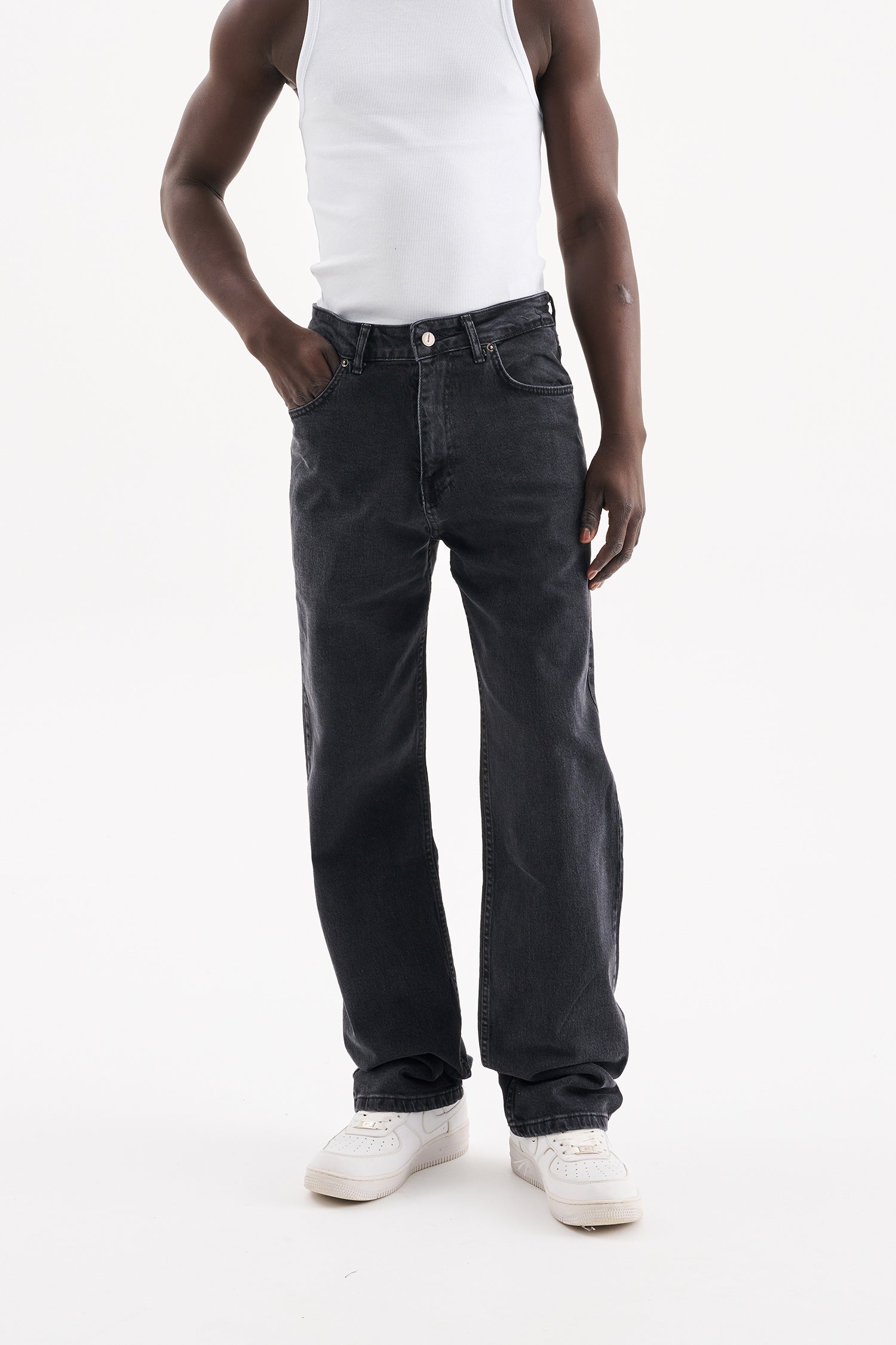 Erkek Relaxed Baggy Jean Pantolon Efektli Antrasit