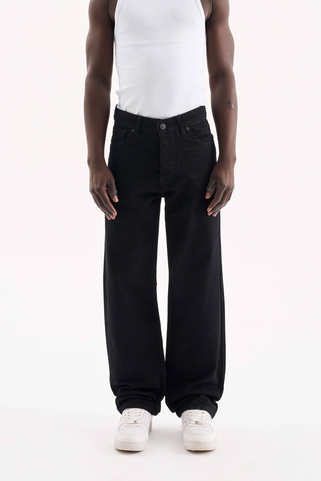 Erkek Relaxed Baggy Jean Pantolon Efektli Siyah