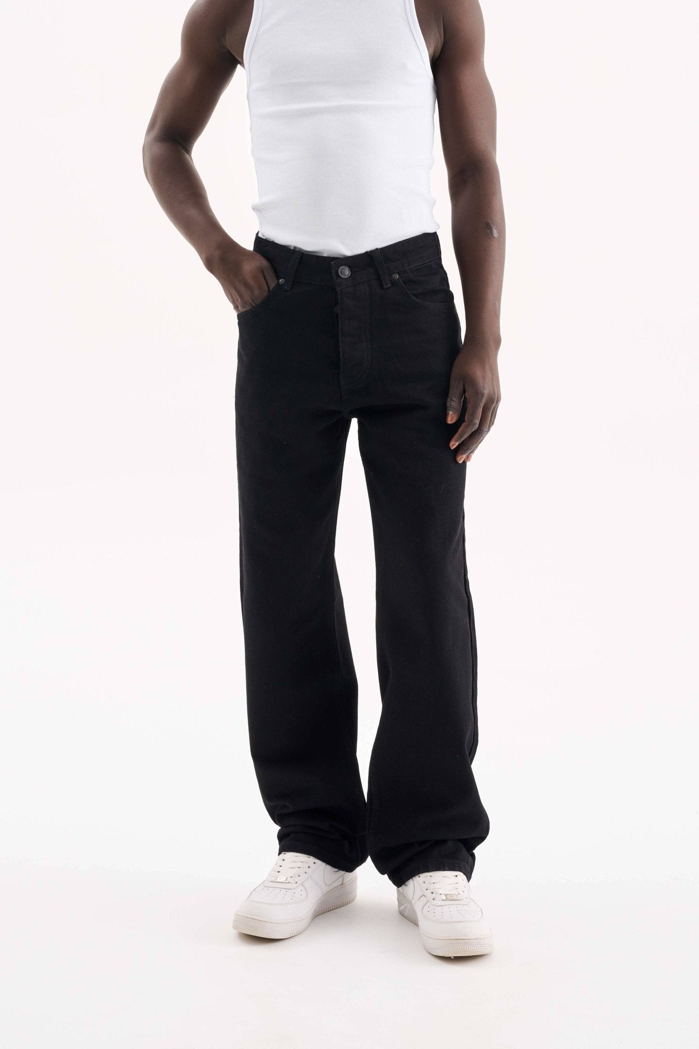 Erkek Relaxed Baggy Jean Pantolon Efektli Siyah