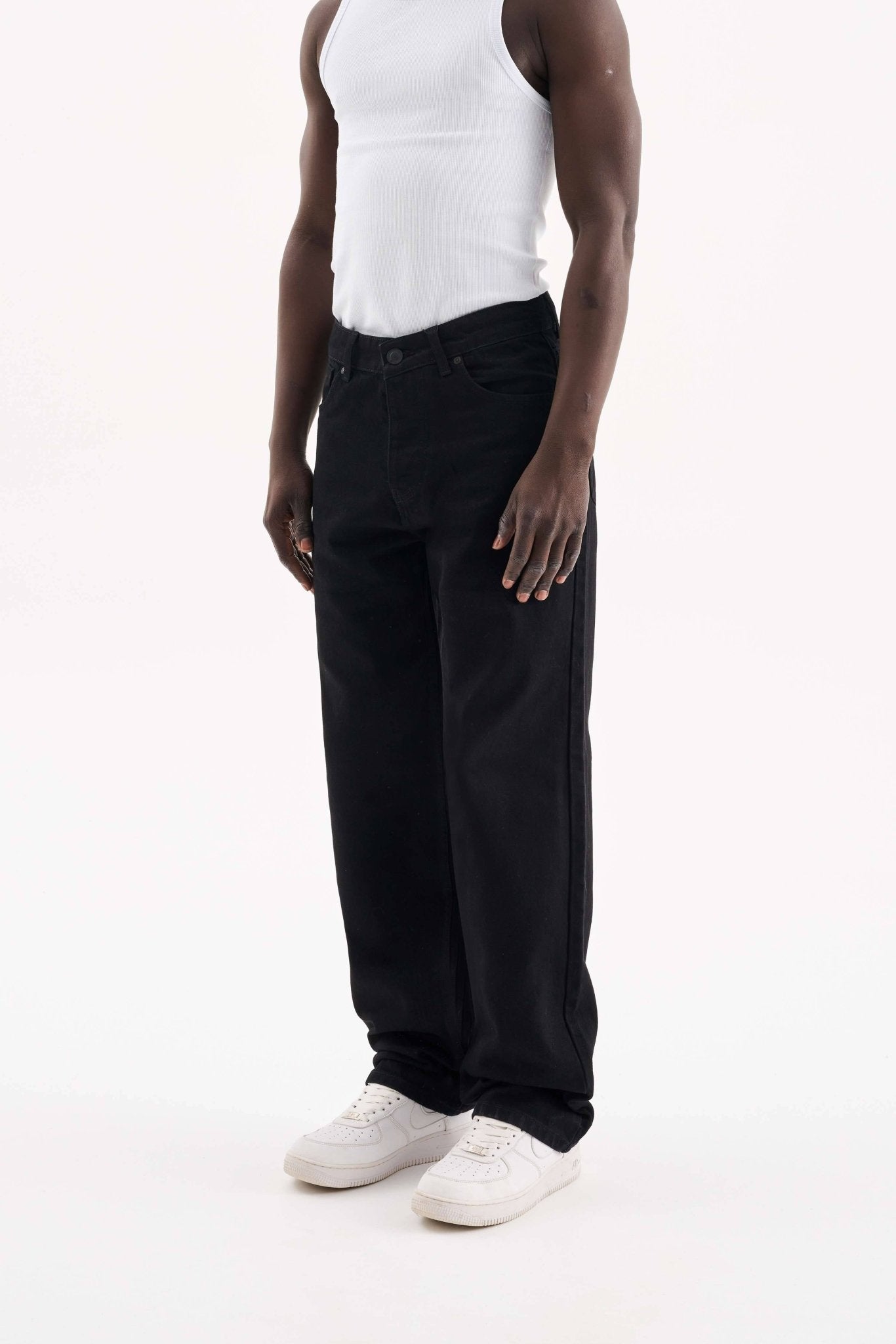 Erkek Relaxed Baggy Jean Pantolon Efektli Siyah