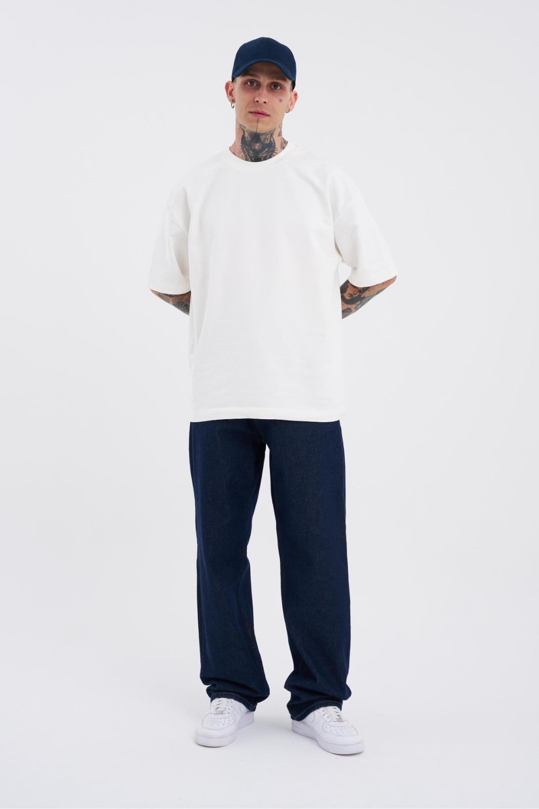 Erkek Relaxed Baggy Jean Pantolon Gece Mavisi