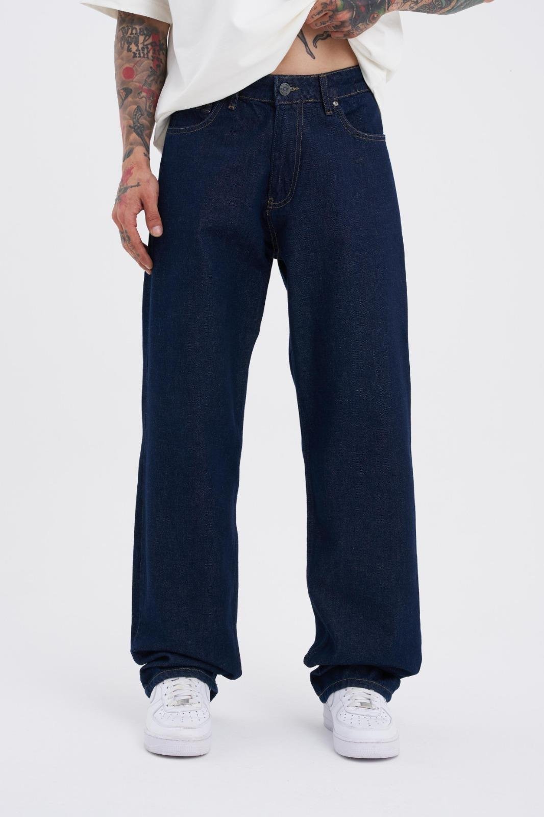 Erkek Relaxed Baggy Jean Pantolon Gece Mavisi