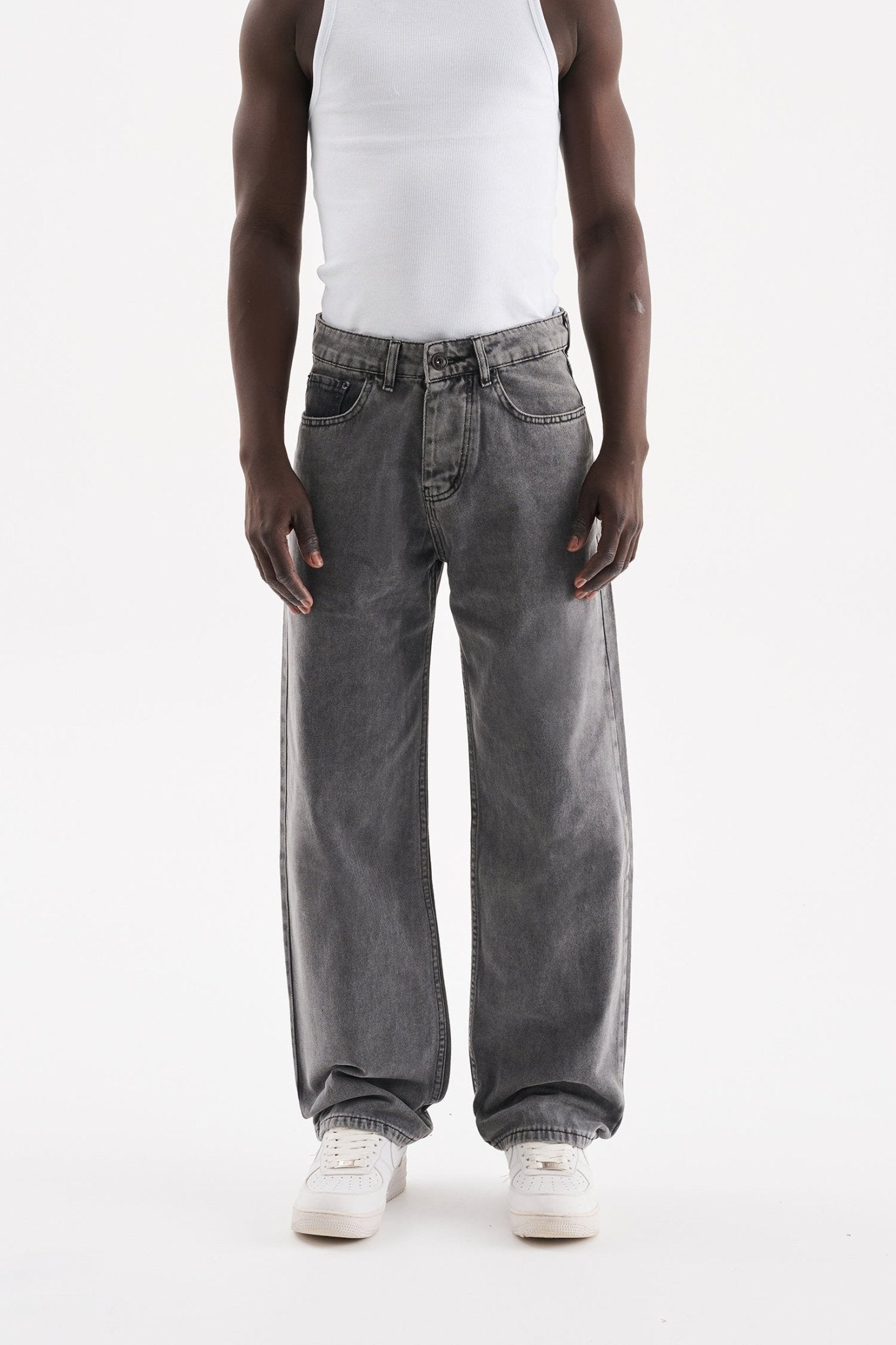 Erkek Relaxed Baggy Jean Pantolon Gri
