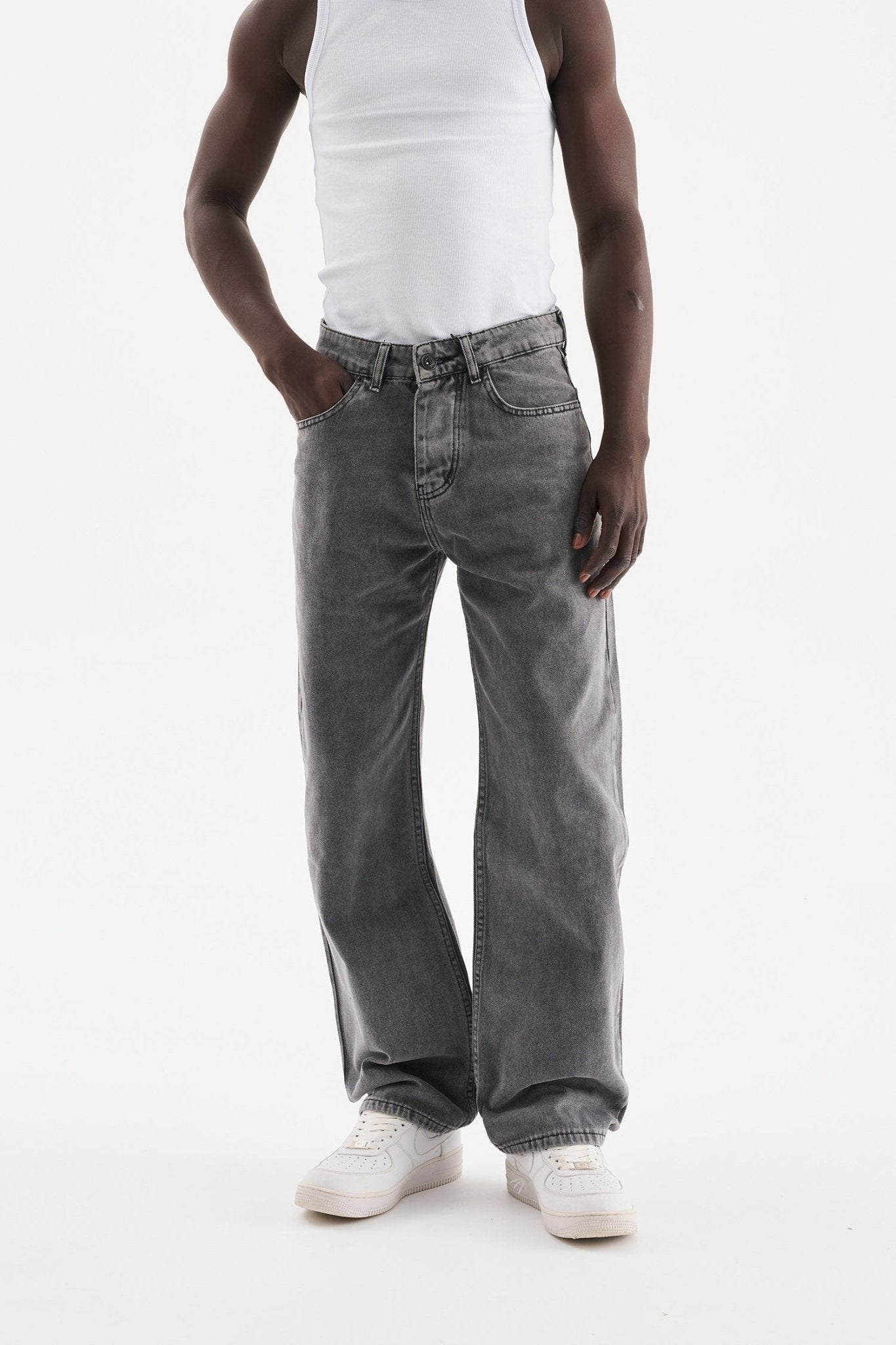 Erkek Relaxed Baggy Jean Pantolon Gri