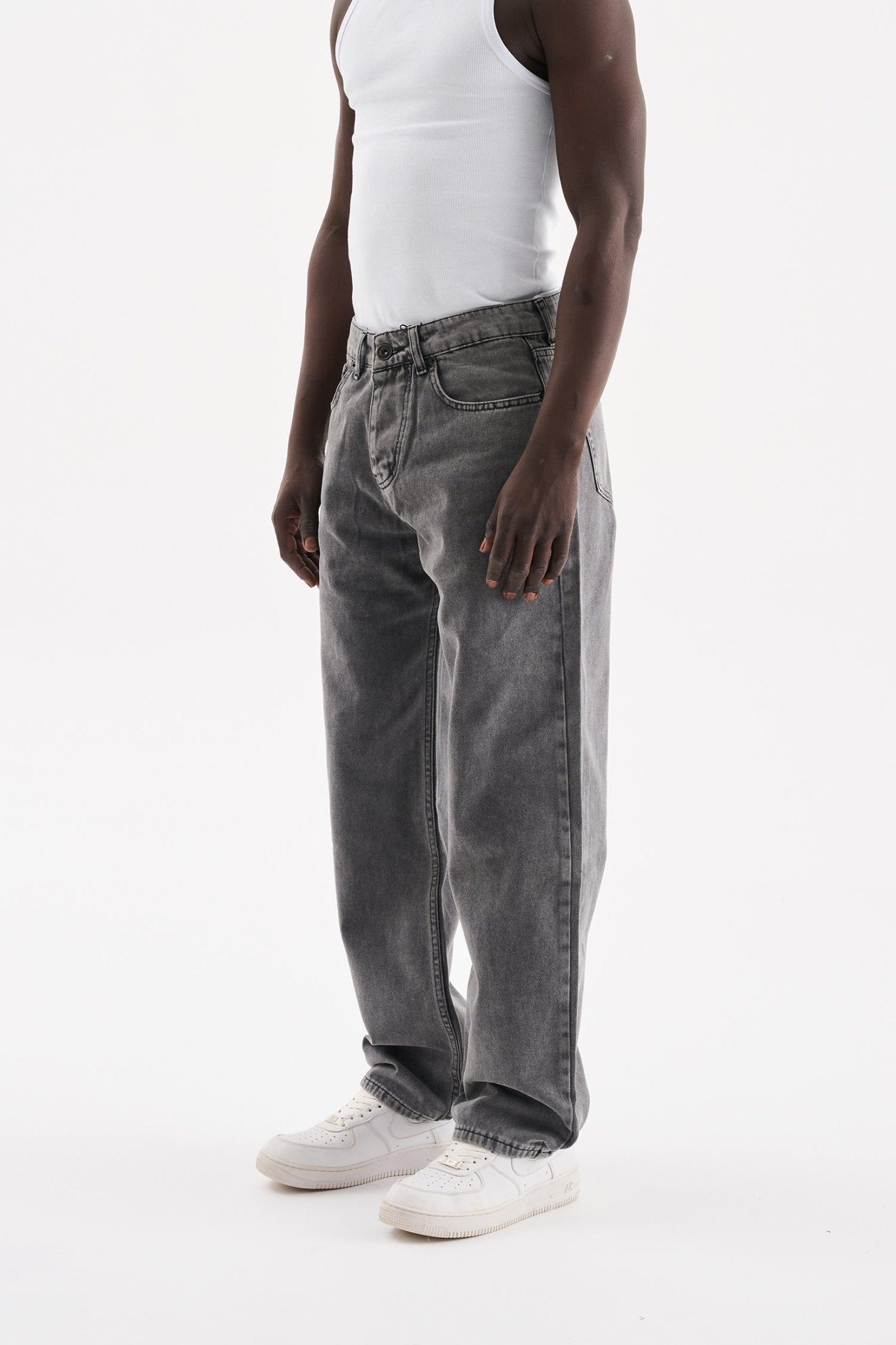 Erkek Relaxed Baggy Jean Pantolon Gri