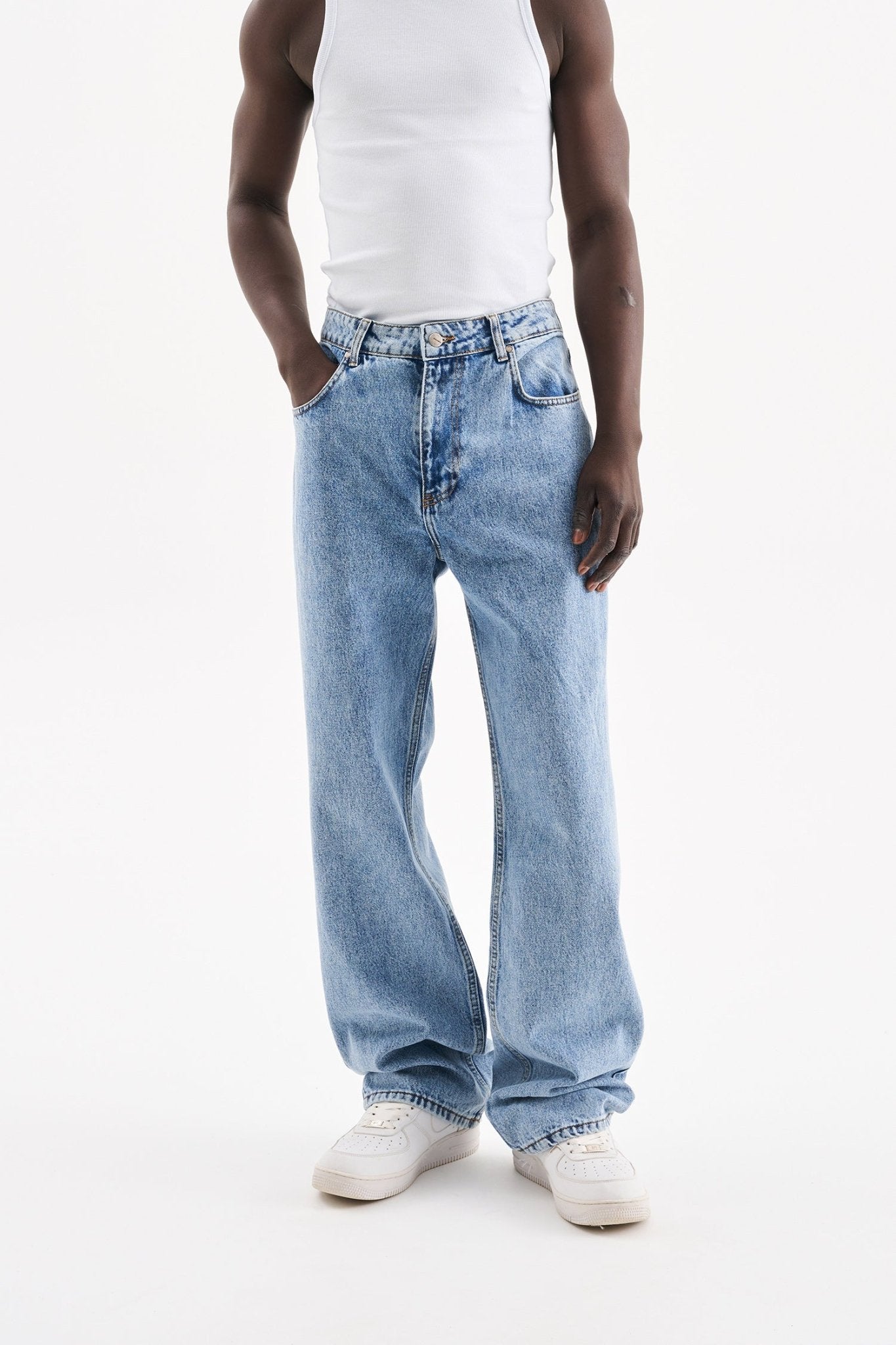 Erkek Relaxed Baggy Jean Pantolon Kar Asit