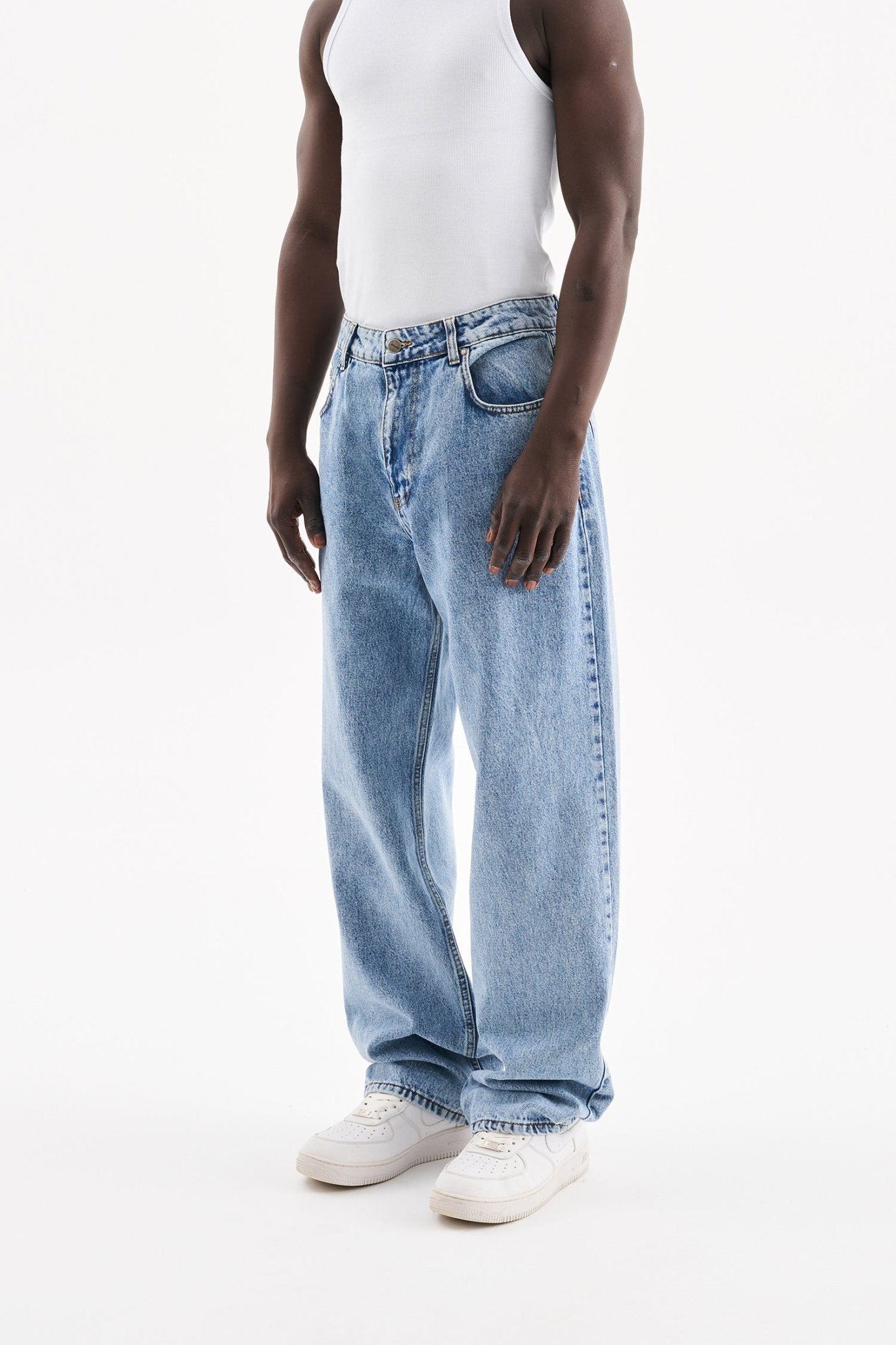 Erkek Relaxed Baggy Jean Pantolon Kar Asit