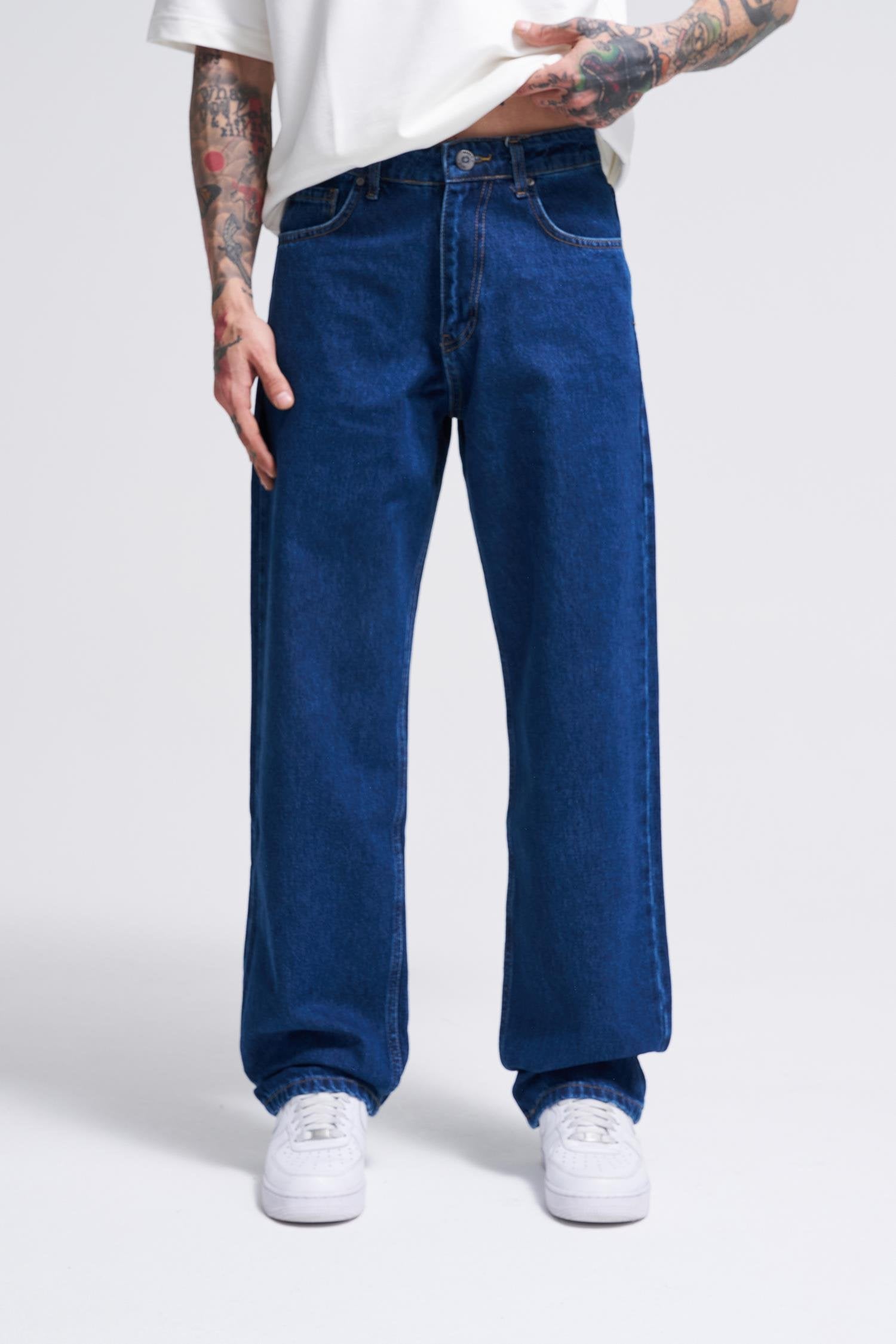 Erkek Relaxed Baggy Jean Pantolon Koyu Mavi