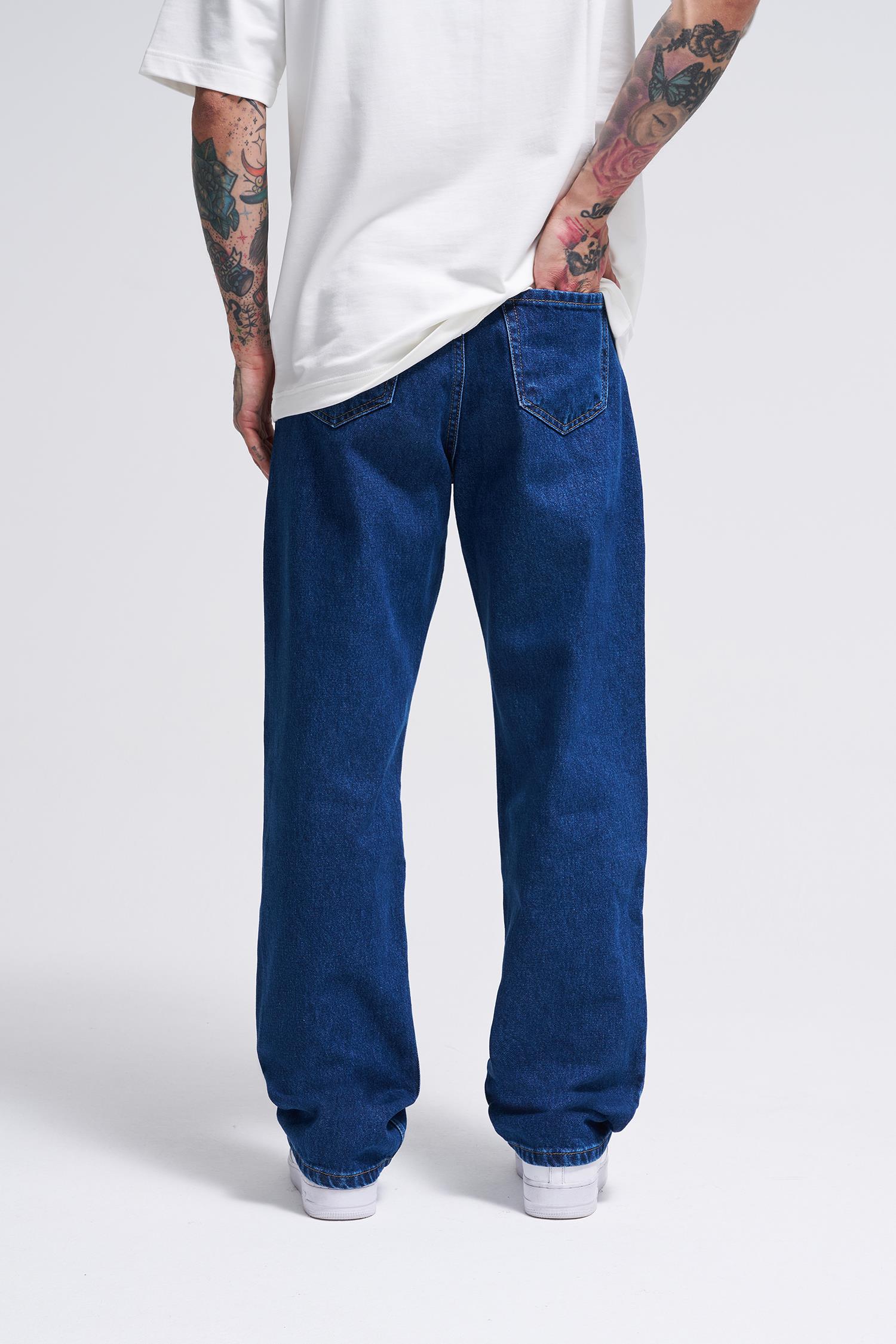 Erkek Relaxed Baggy Jean Pantolon Koyu Mavi