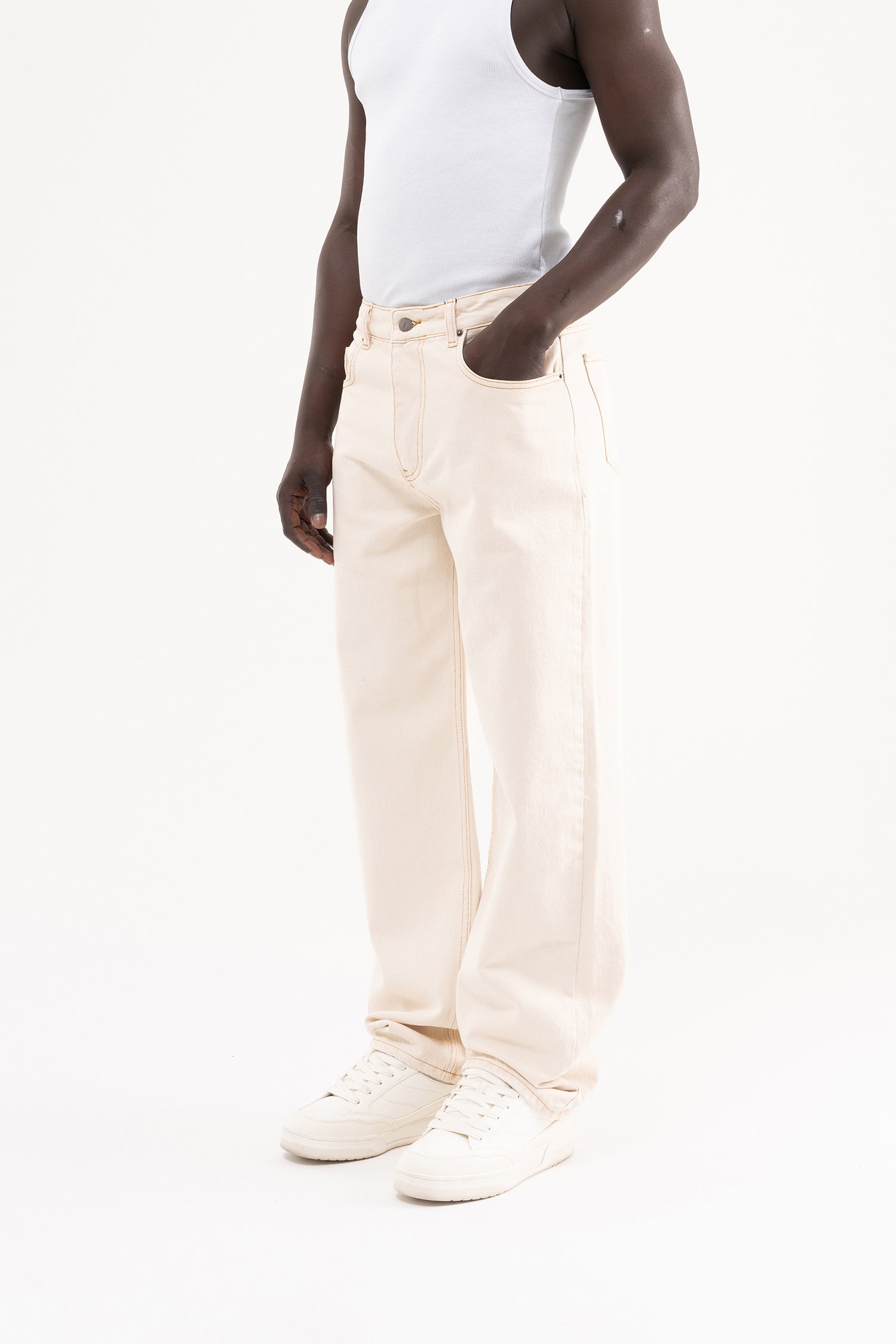 Erkek Relaxed Baggy Jean Pantolon Naturel