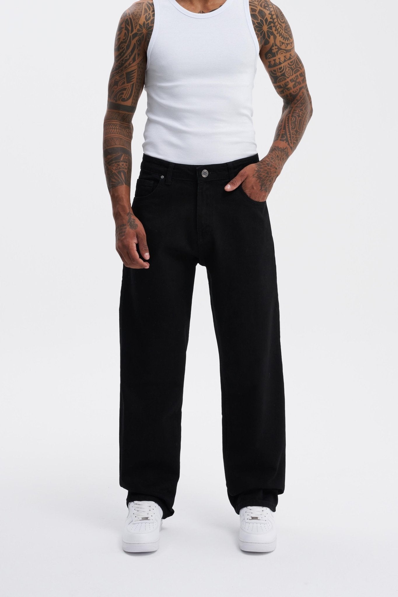 Erkek Relaxed Baggy Jean Pantolon Siyah