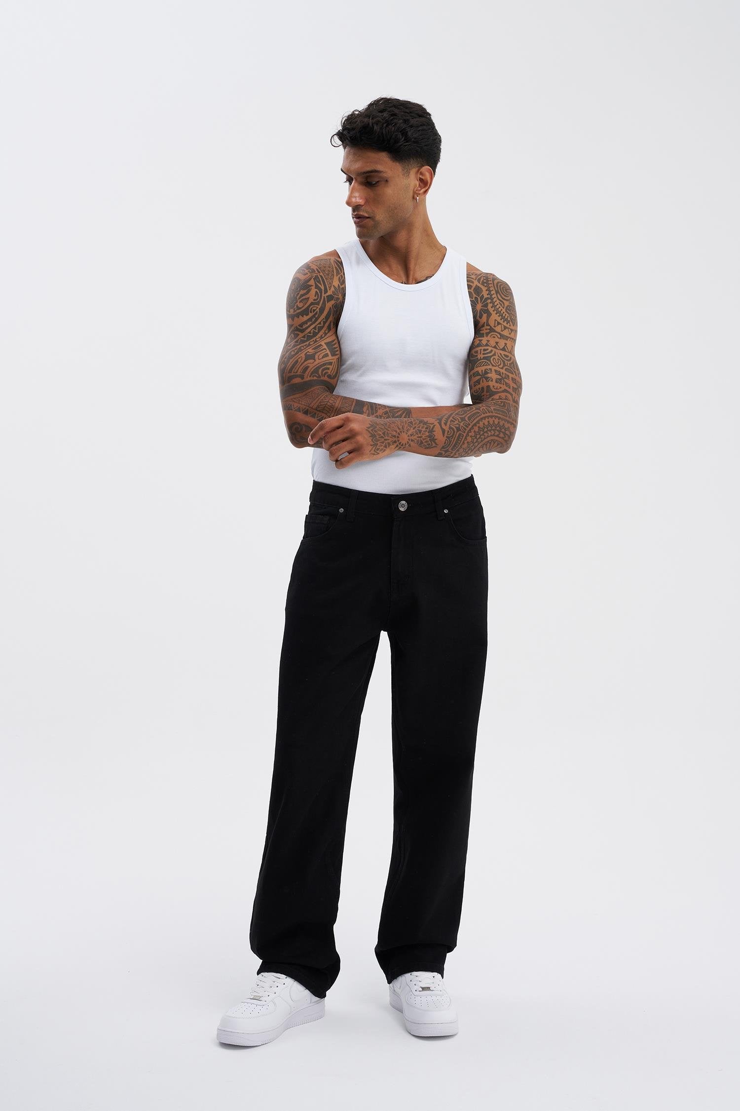Erkek Relaxed Baggy Jean Pantolon Siyah