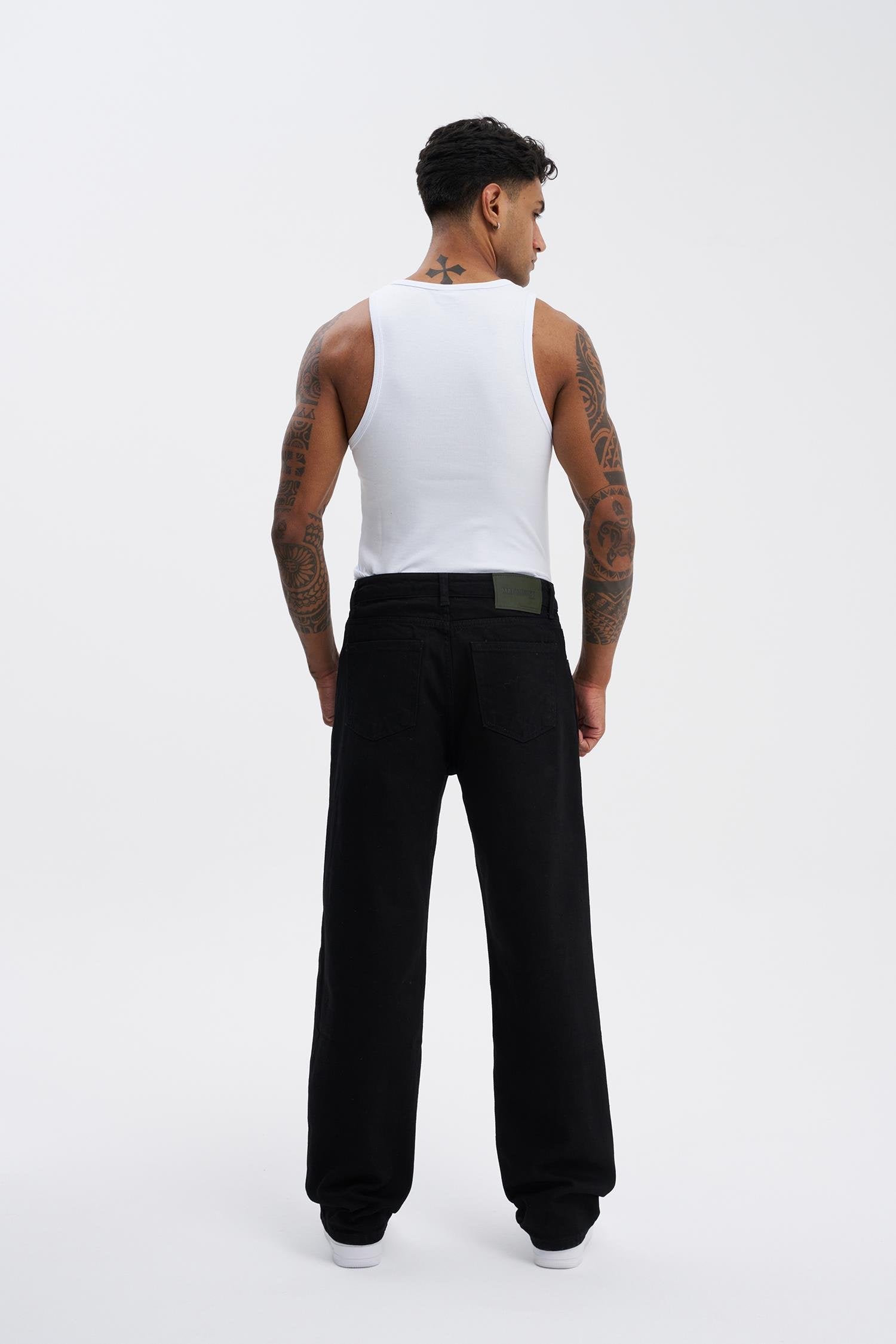 Erkek Relaxed Baggy Jean Pantolon Siyah