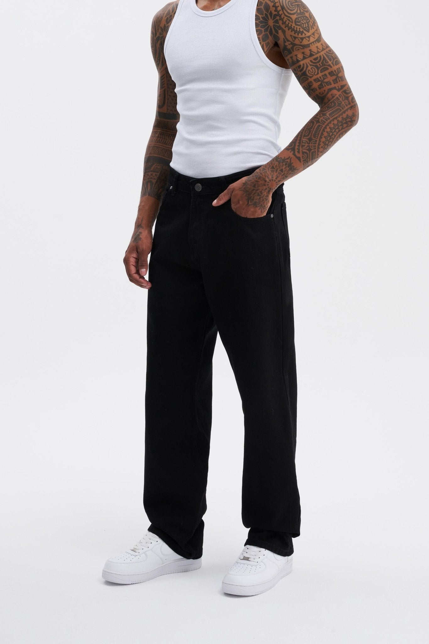 Erkek Relaxed Baggy Jean Pantolon Siyah