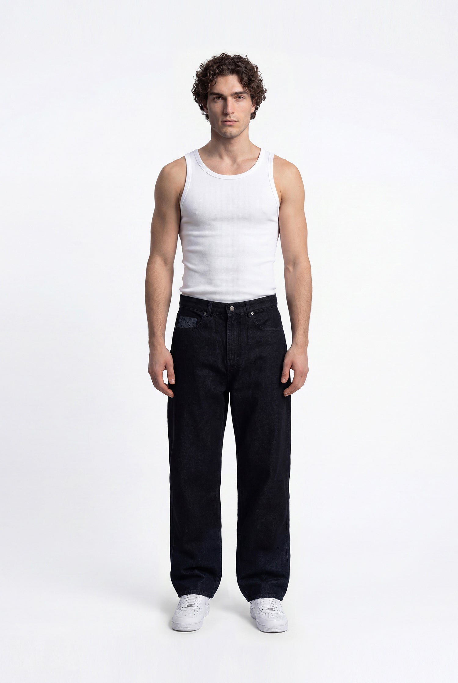Erkek Relaxed Baggy Jean Pantolon Uzay Grisi-Gece Mavisi
