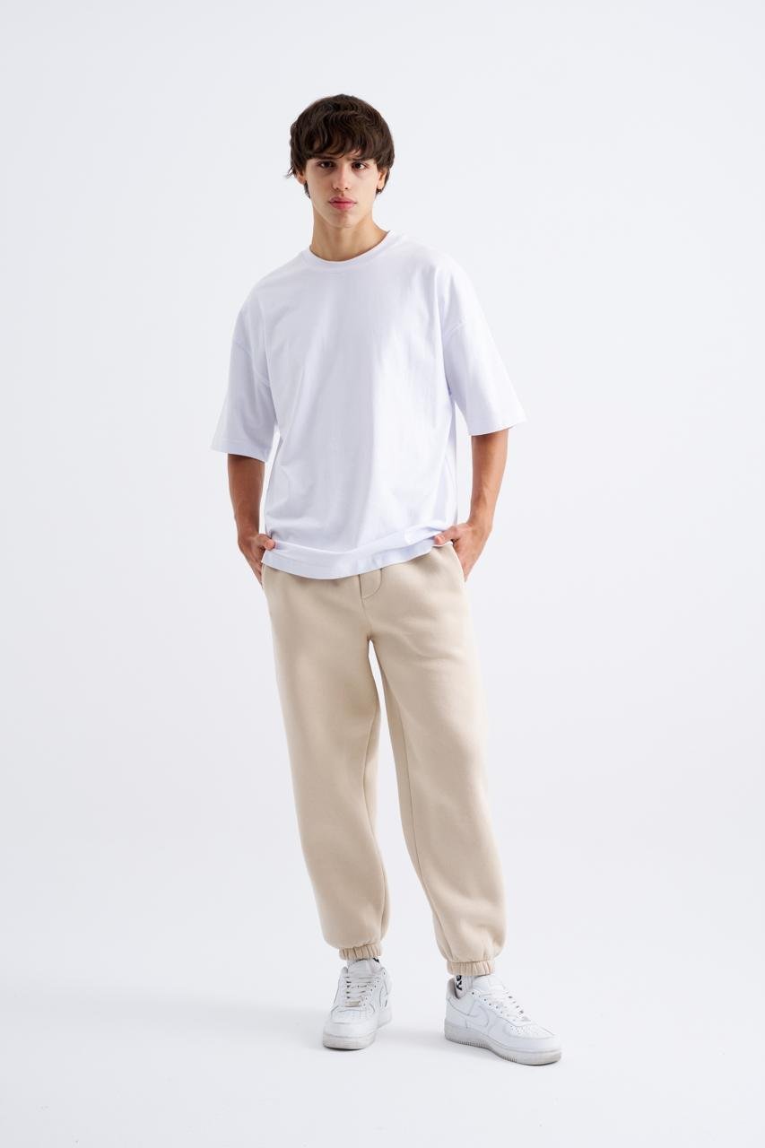 Erkek Relaxed Jogger Basic Eşofman Altı Açık Bej