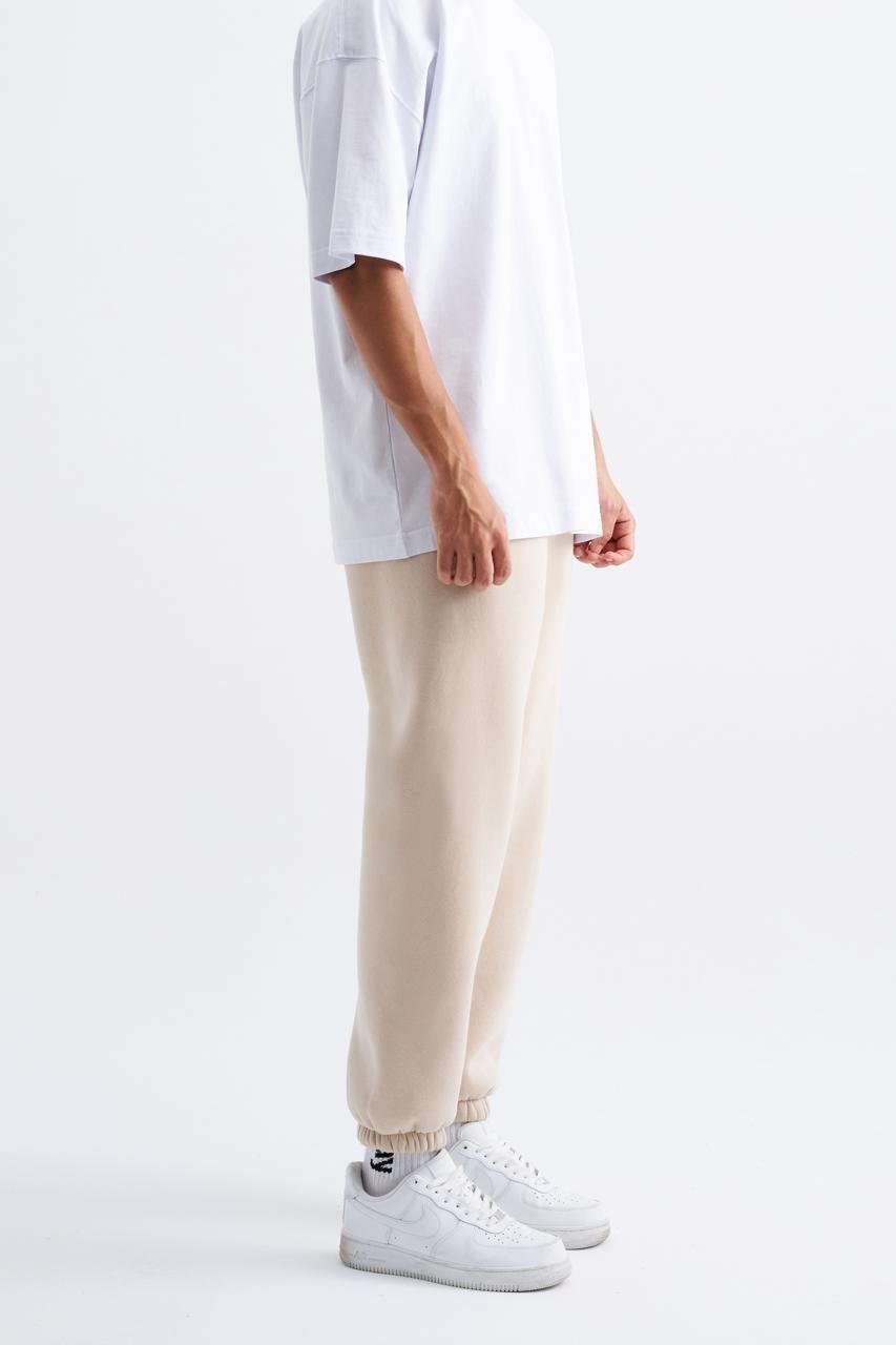 Erkek Relaxed Jogger Basic Eşofman Altı Açık Bej