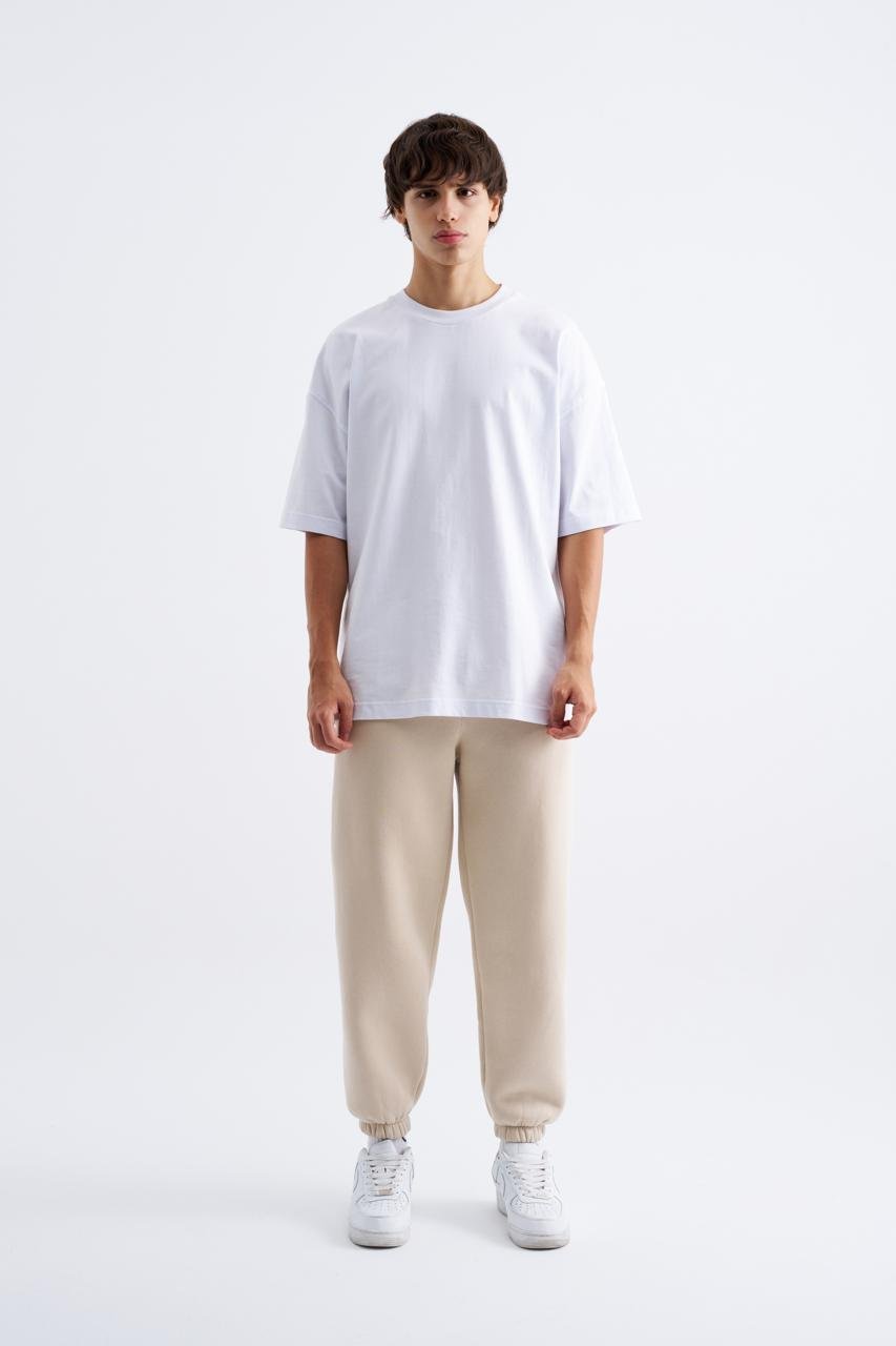 Erkek Relaxed Jogger Basic Eşofman Altı Açık Bej