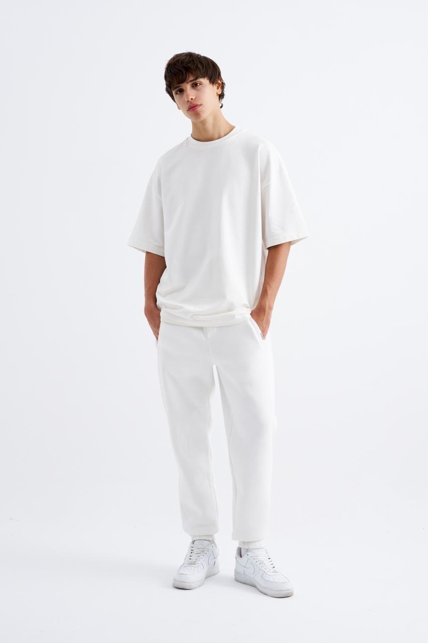 Erkek Relaxed Jogger Basic Eşofman Altı Ekru