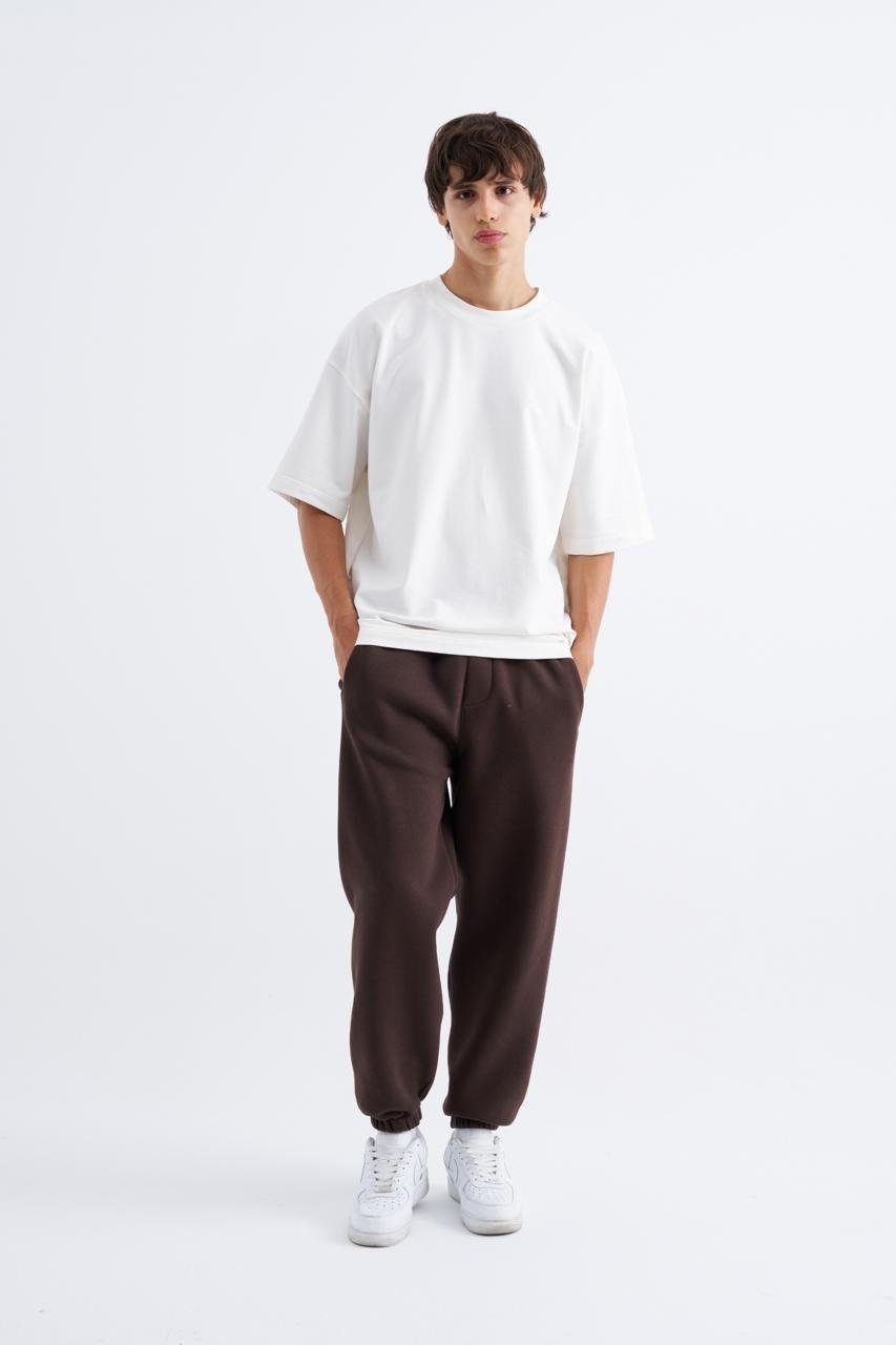 Erkek Relaxed Jogger Basic Eşofman Altı Koyu Kahverengi